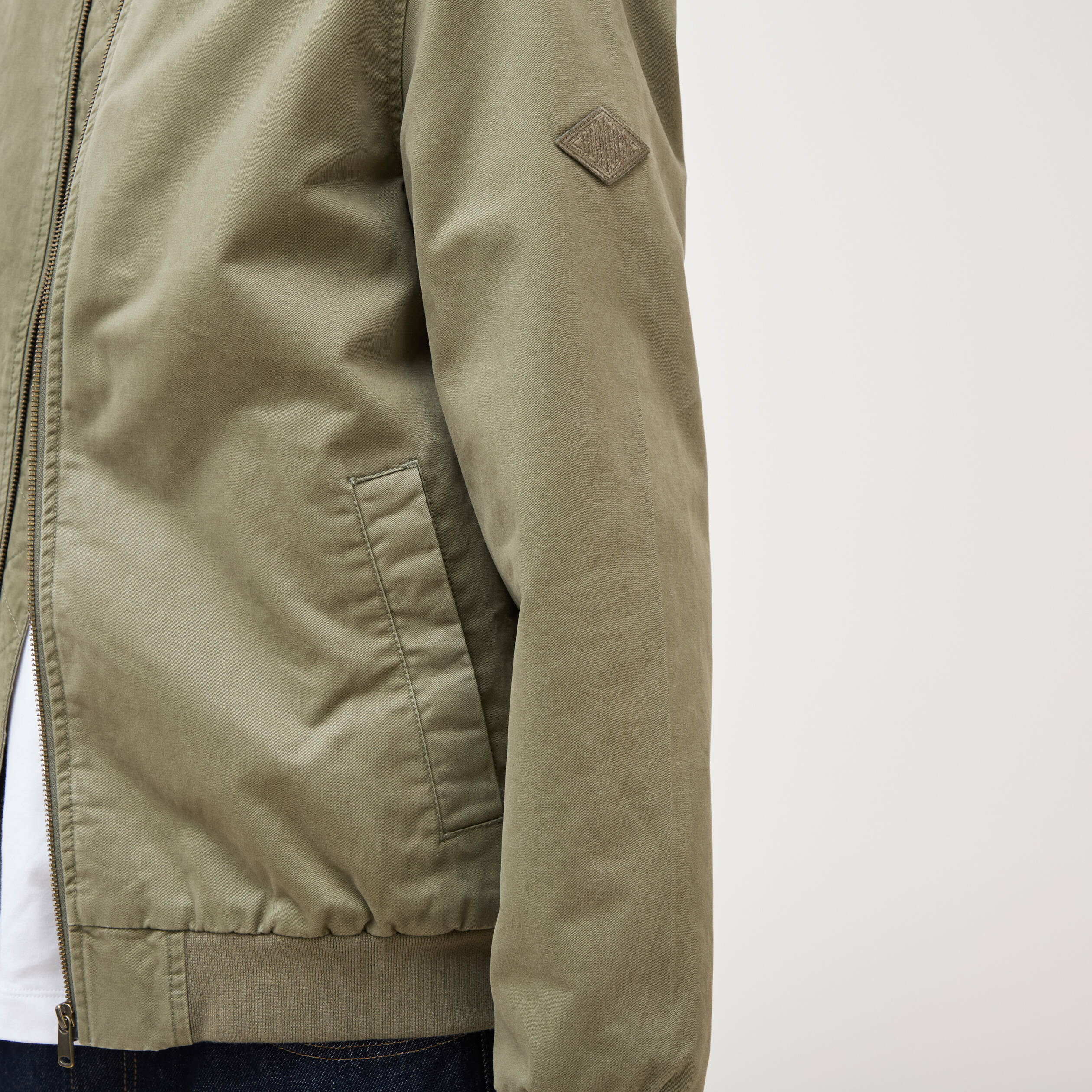 Blouson manches longues doubl&eacute; en coton vert kaki homme