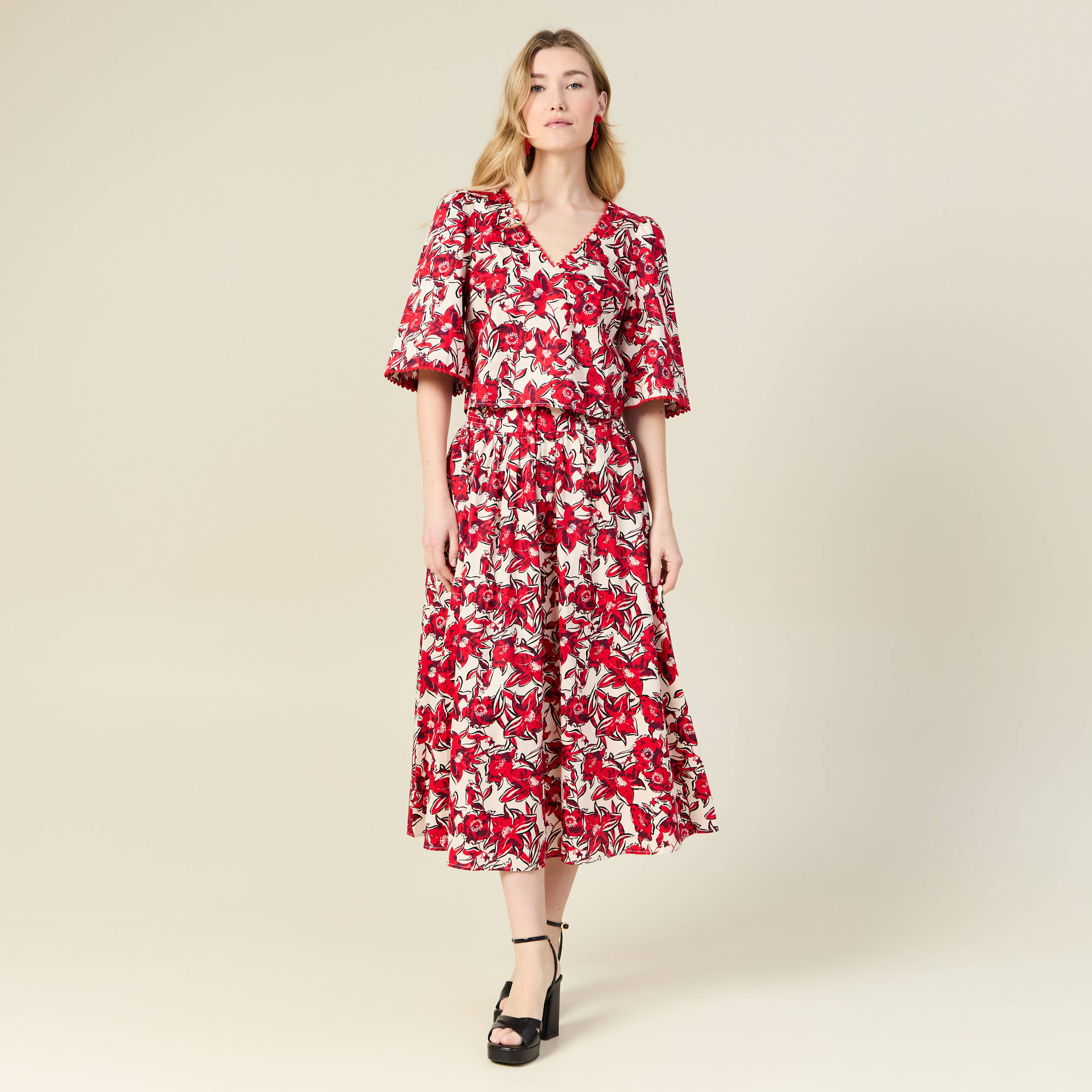 jupe longue evasee rouge femme Jupe longue évasée rouge femme