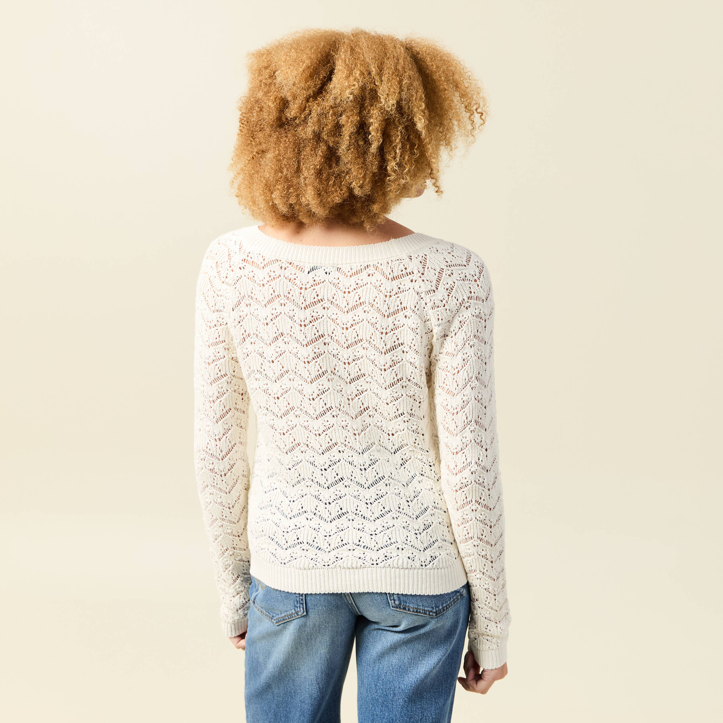 pull ajoure col bateau manches longues ecru femme Pull ajouré col bateau manches longues ecru femme