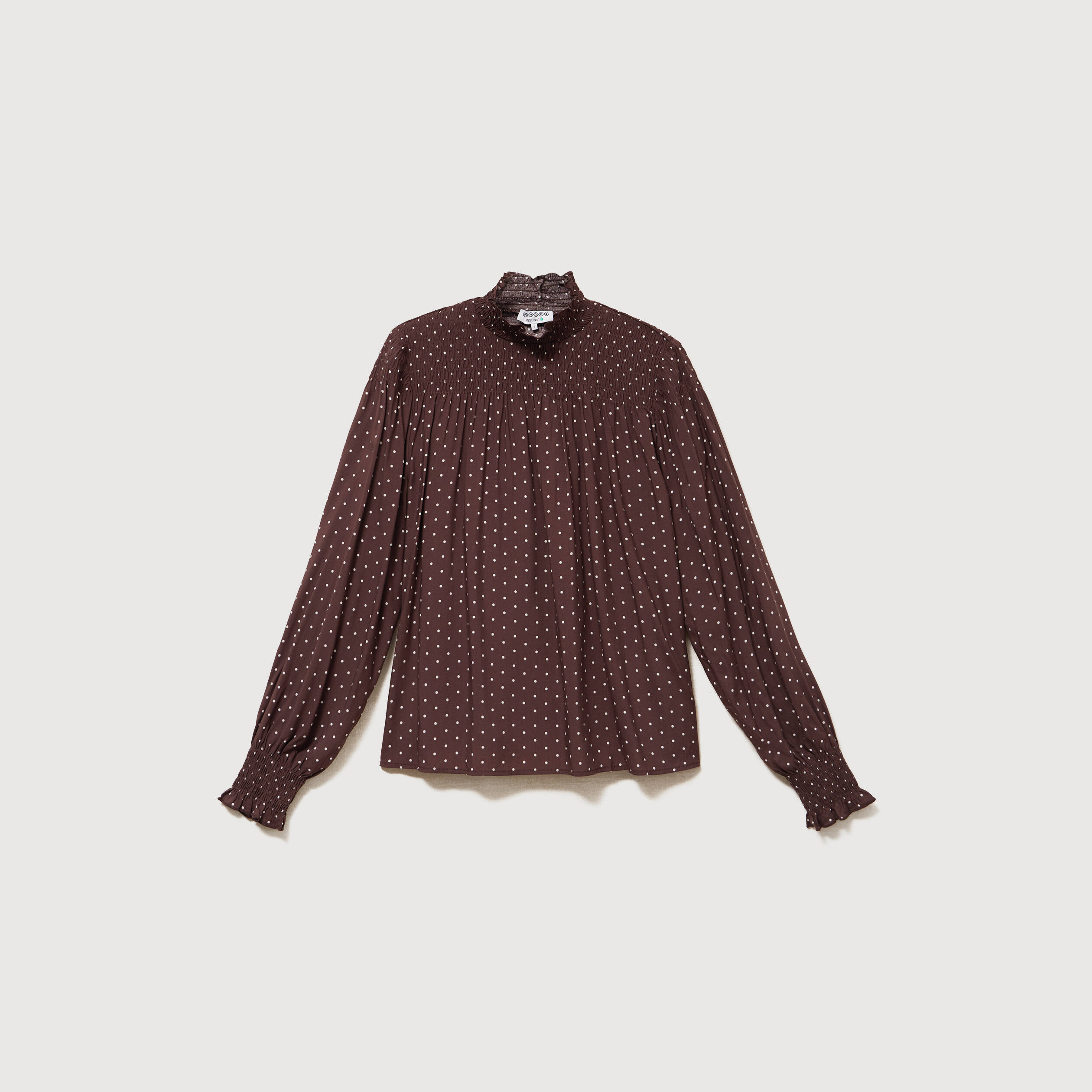 Blouse droite manches longues marron fonc&eacute; femme