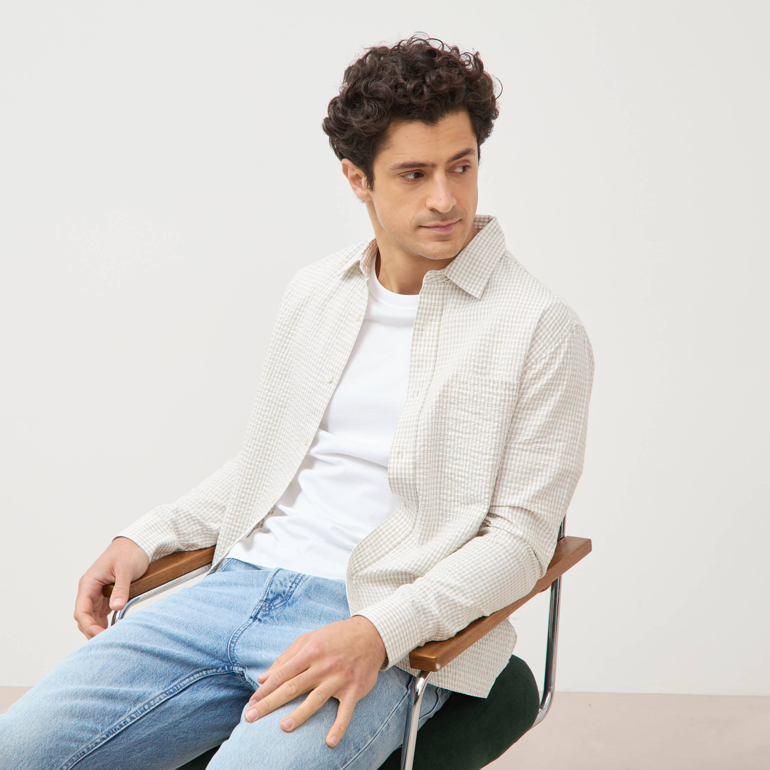Chemise boyfriend en coton ecru homme