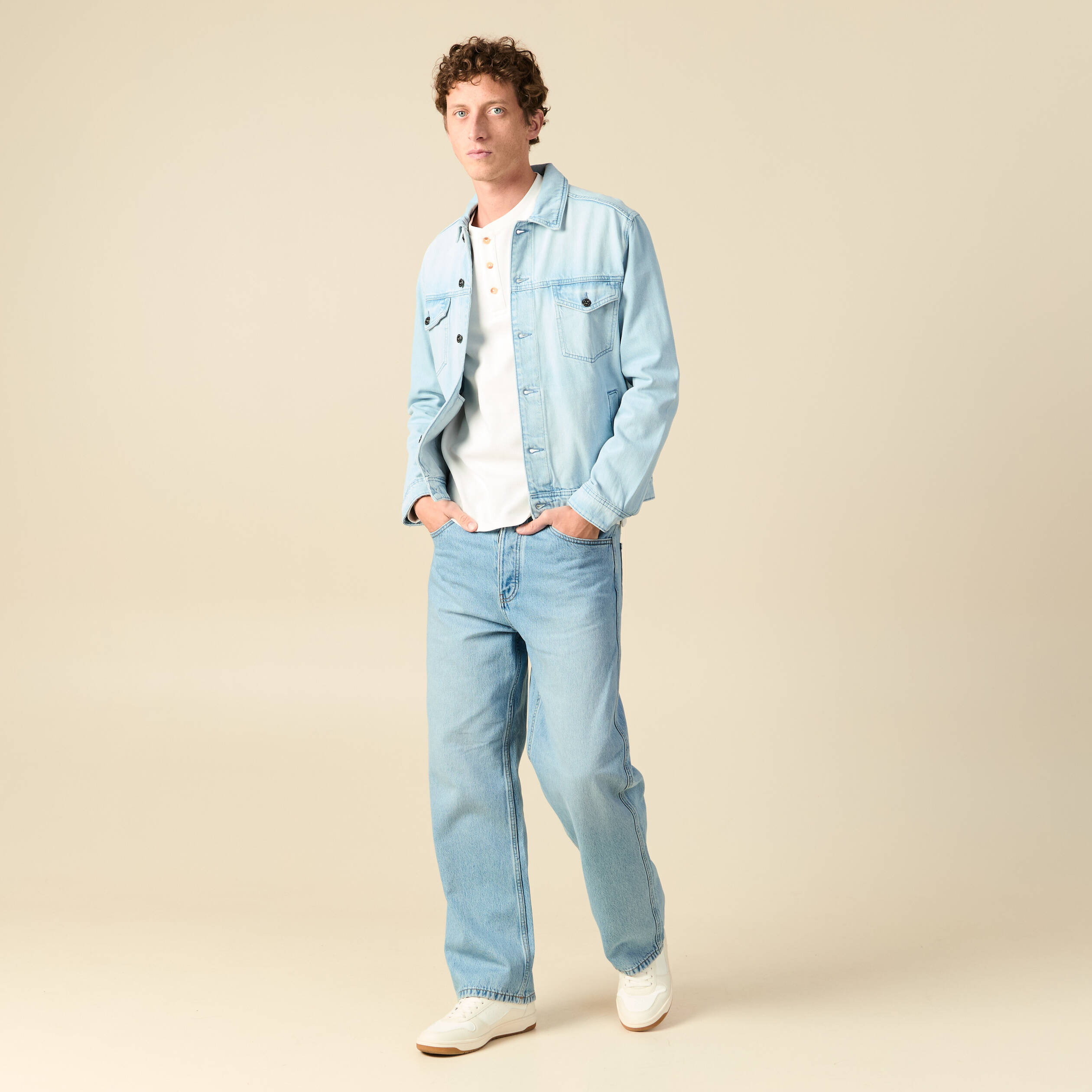 Veste droite en jean denim bleach homme