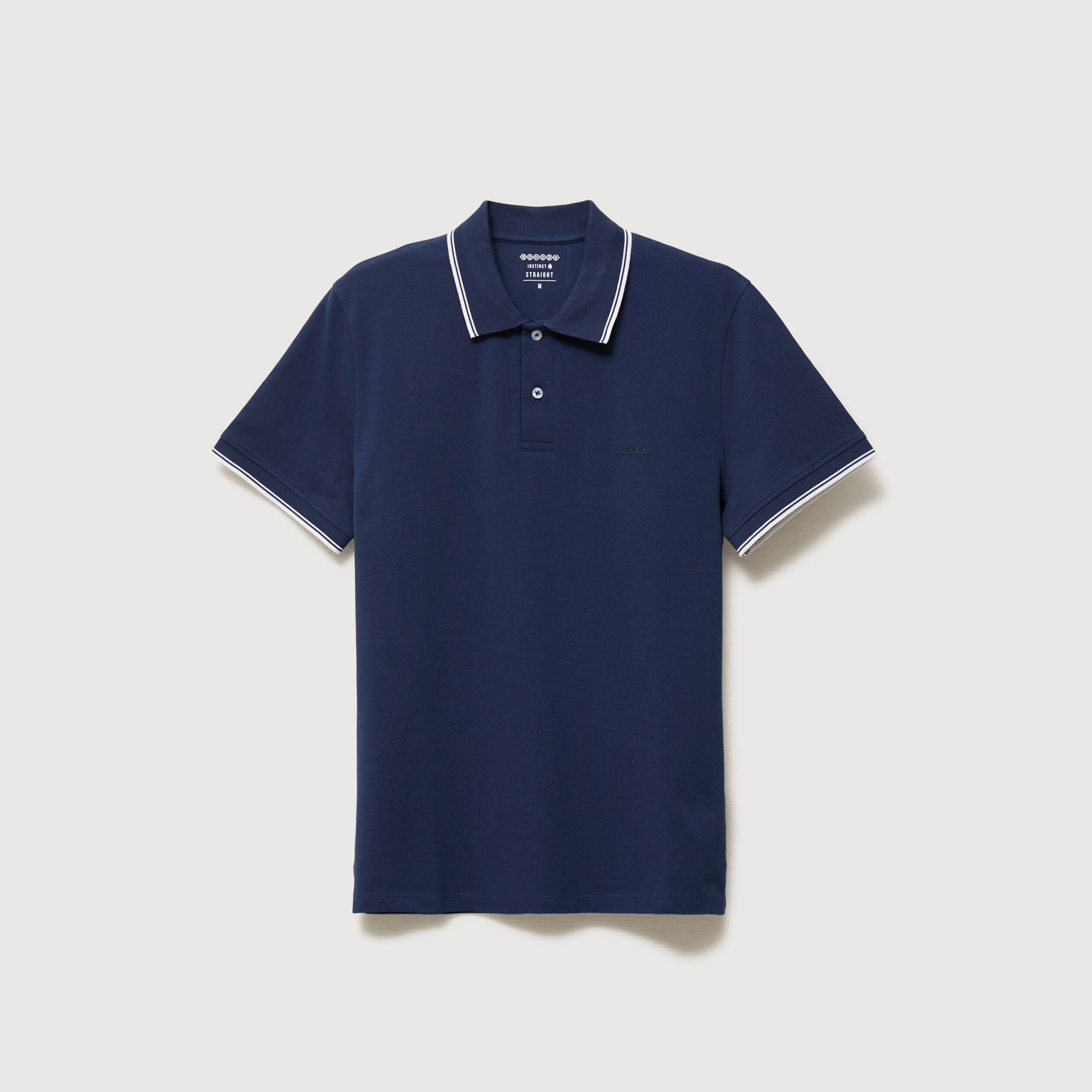 Polo cintr&eacute; en coton manches courtes bleu marine homme