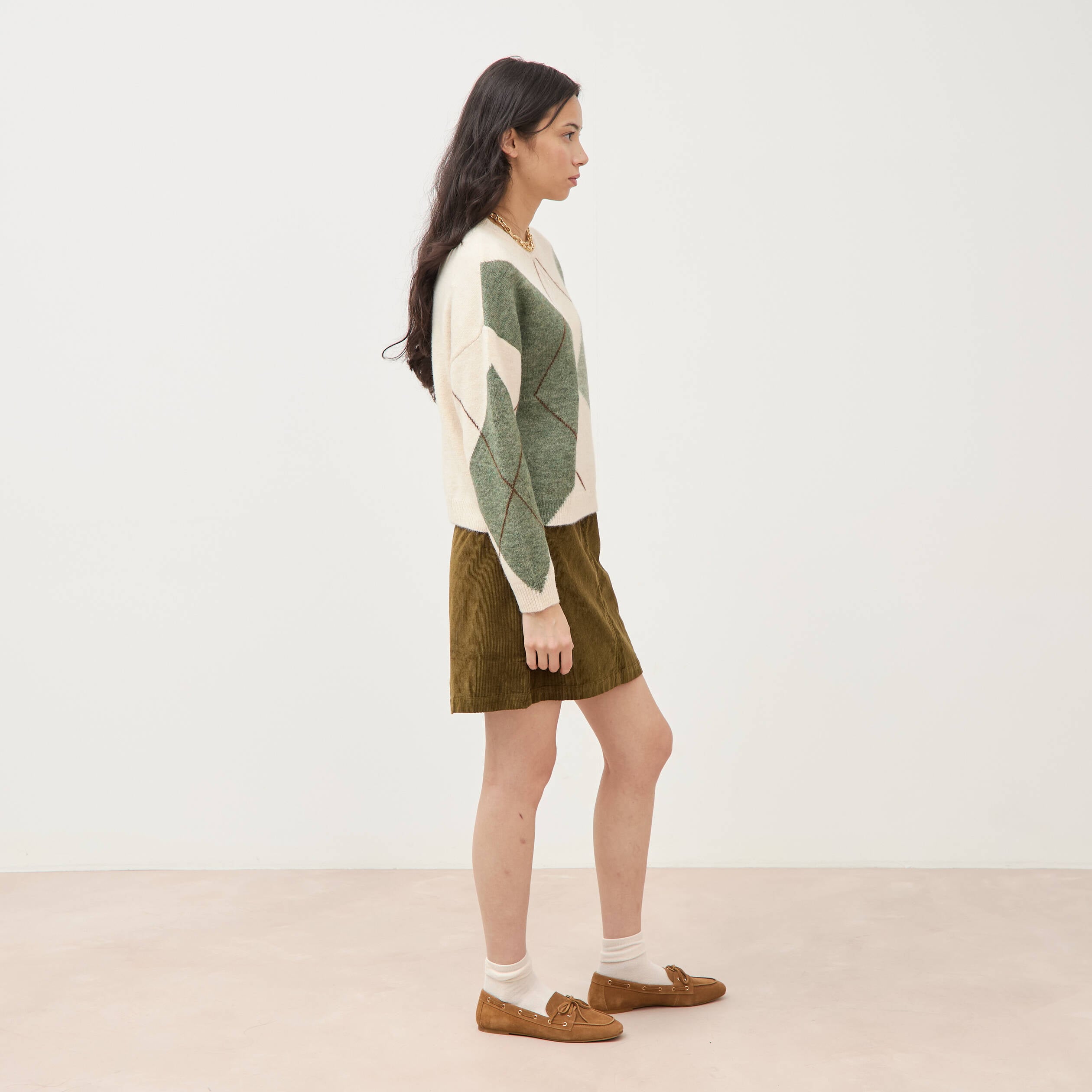 Pull col rond manches longues vert pastel femme