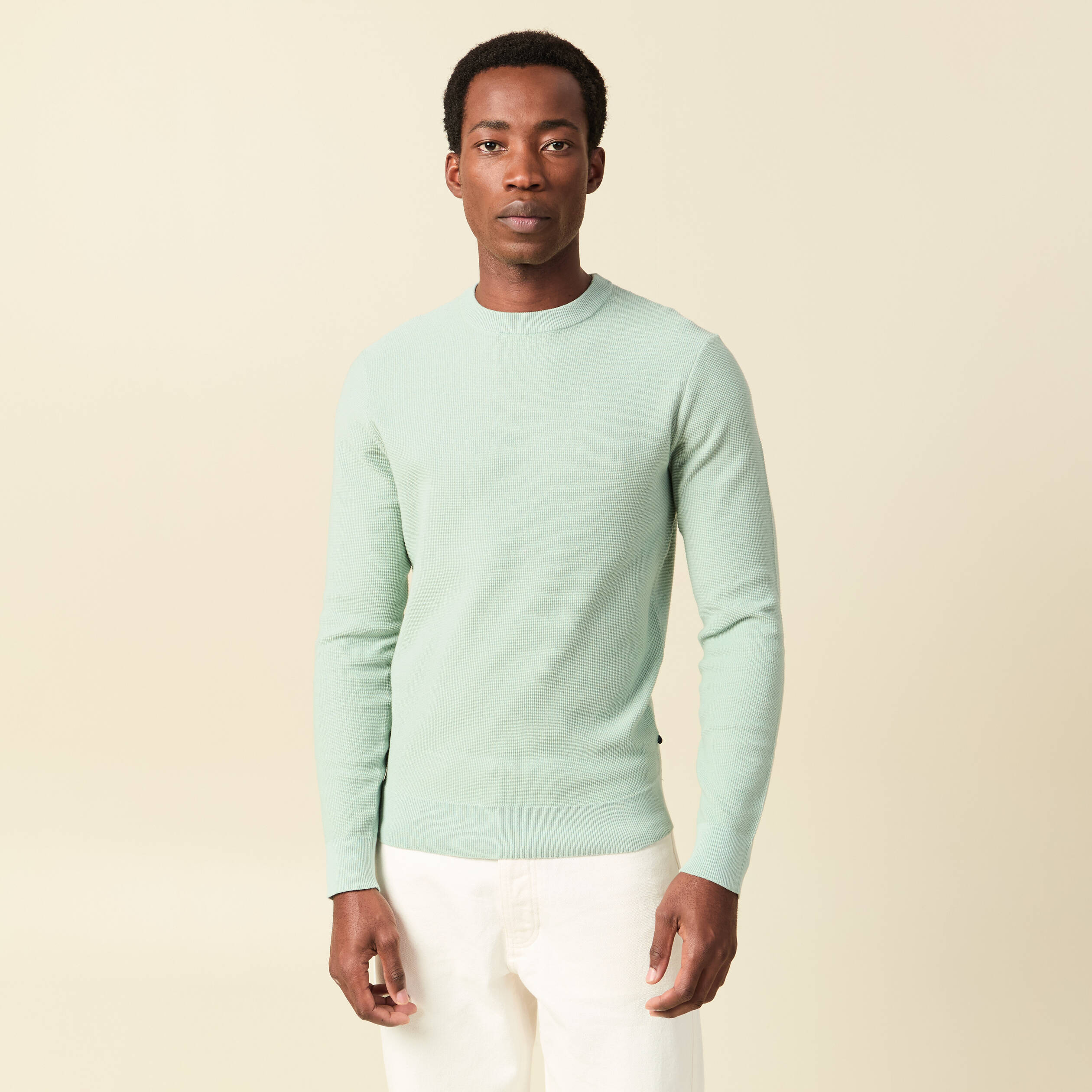 Pull fin col rond manches longues bleu gris homme