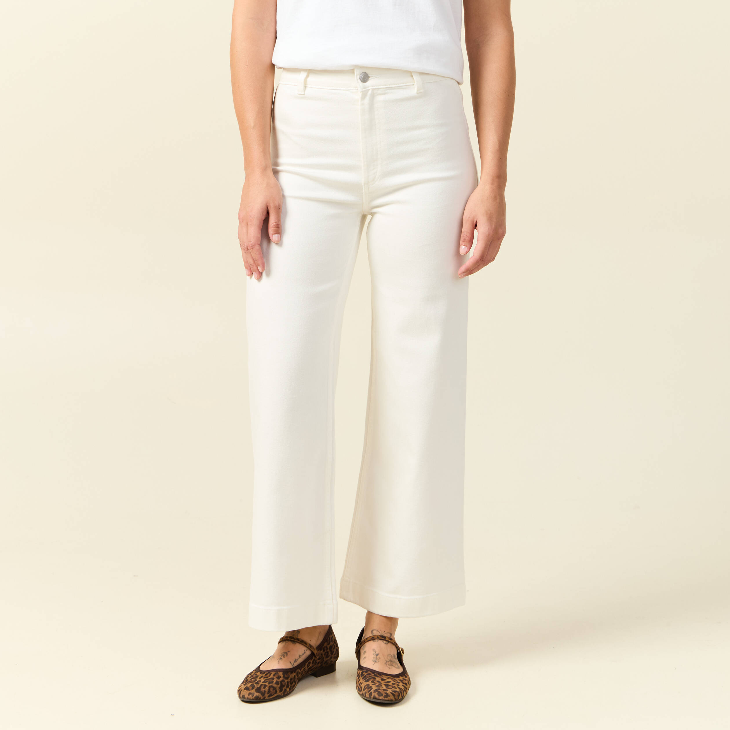 Jeans large taille haute denim blanc femme