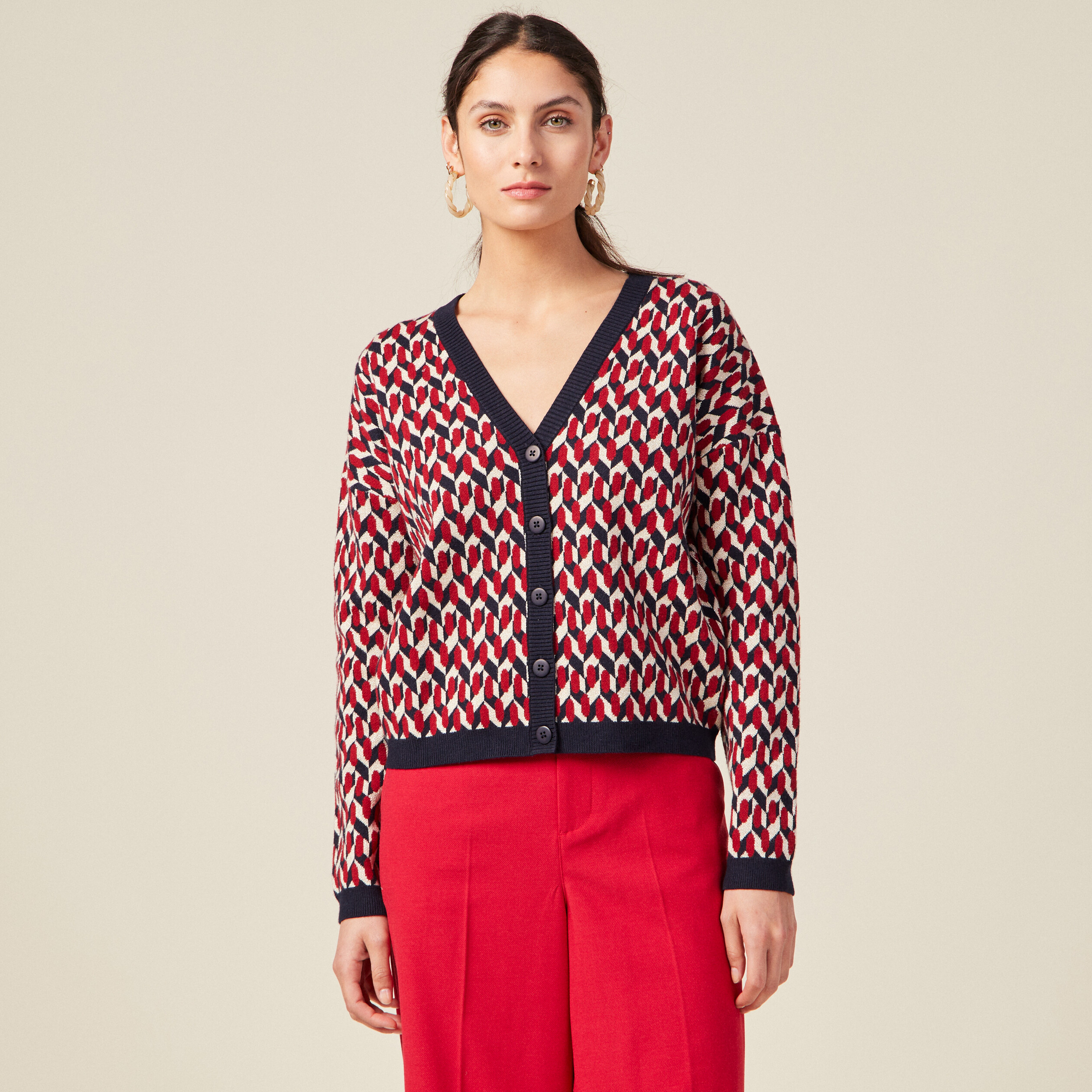 Gilet manches longues col en V bleu marine femme