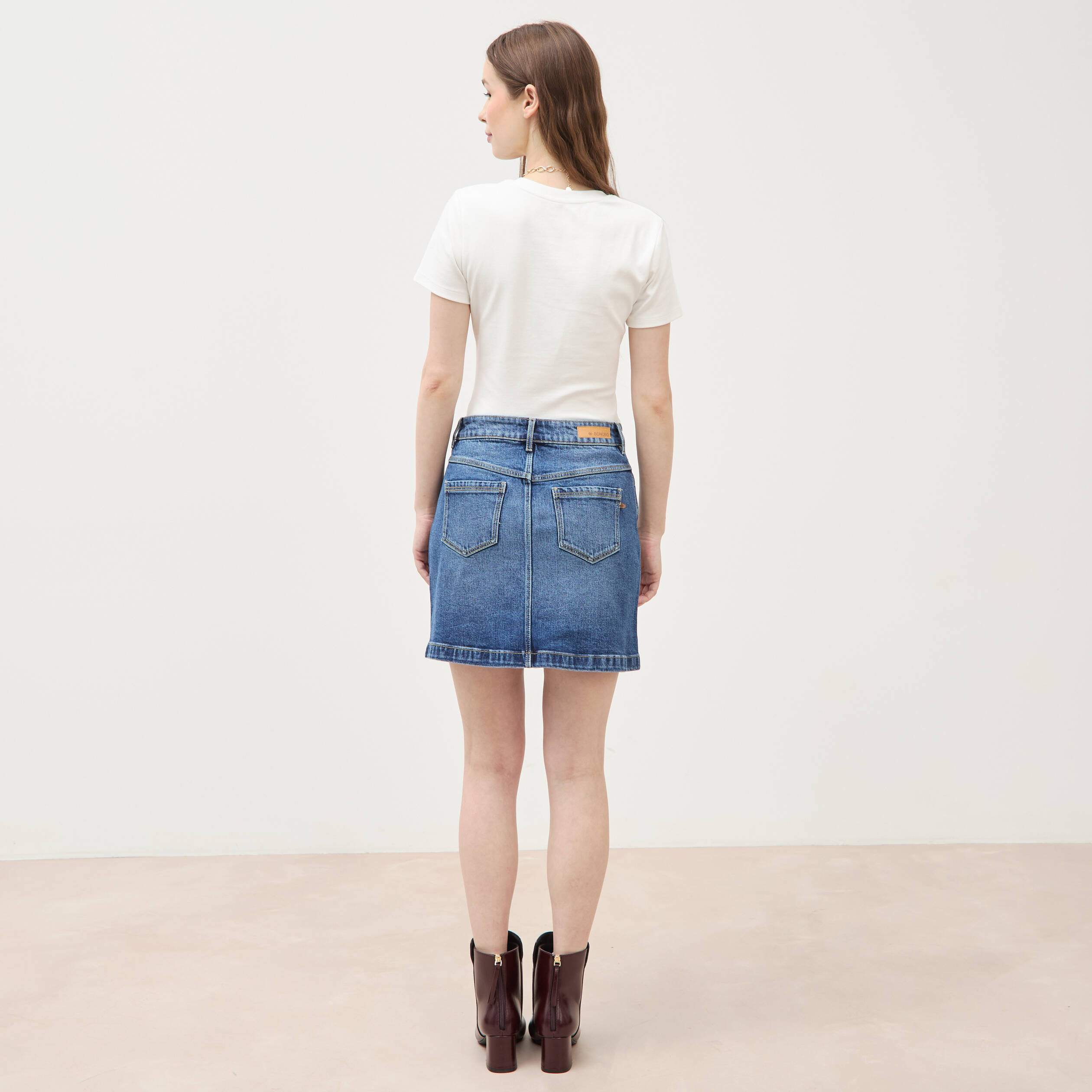 Mini-jupe en jeans bleu gris femme