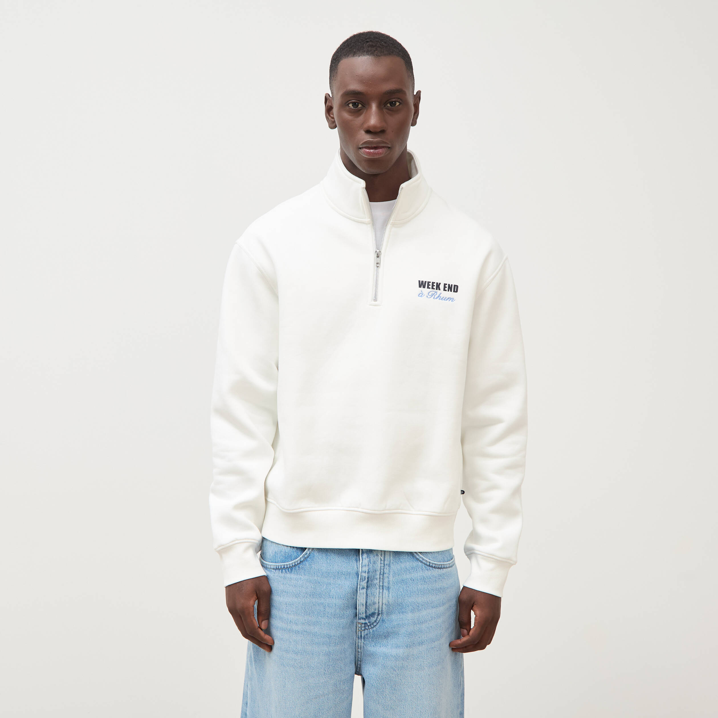 Sweat ample col montant manches longues ecru homme