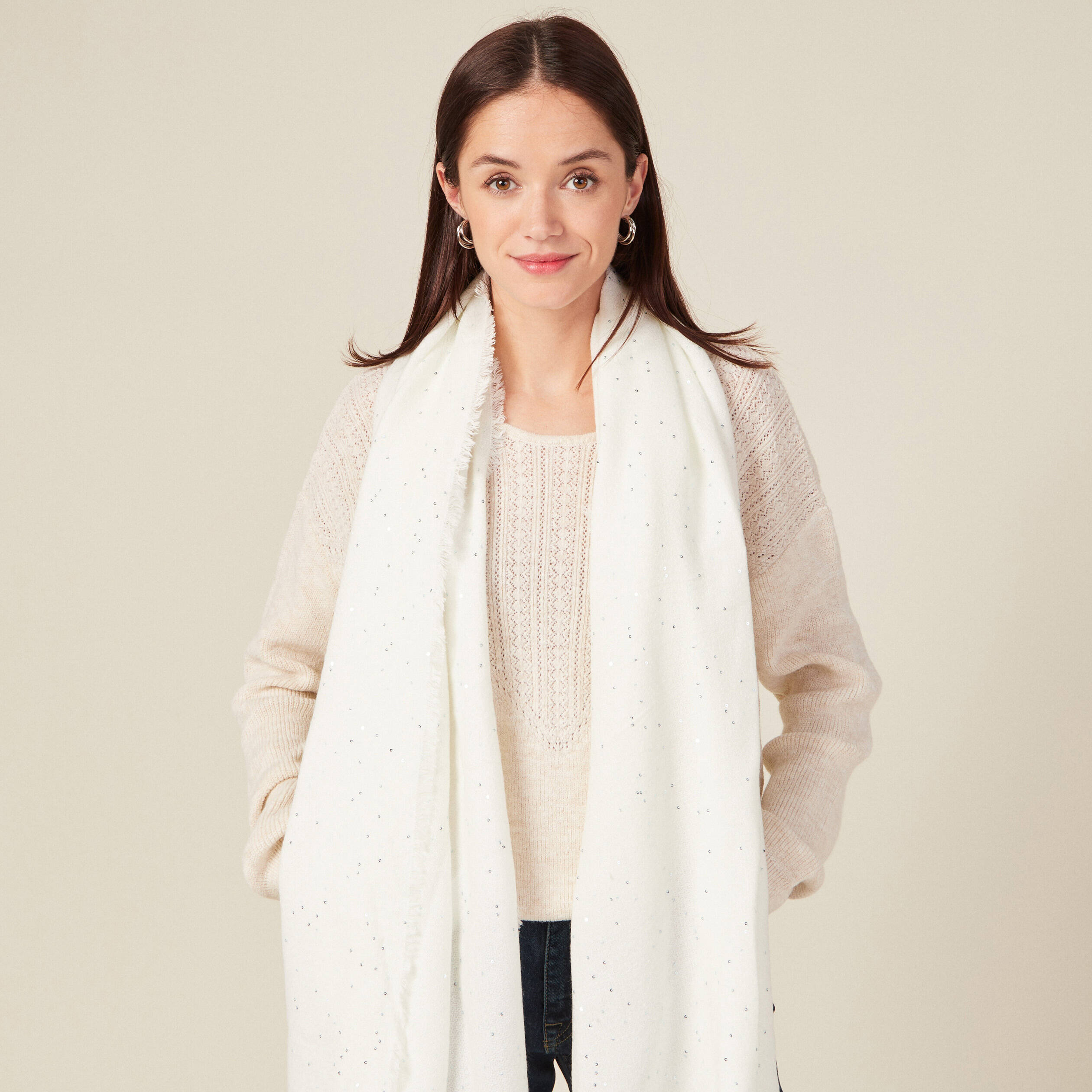 Écharpe à sequins ecru femme Bonobo