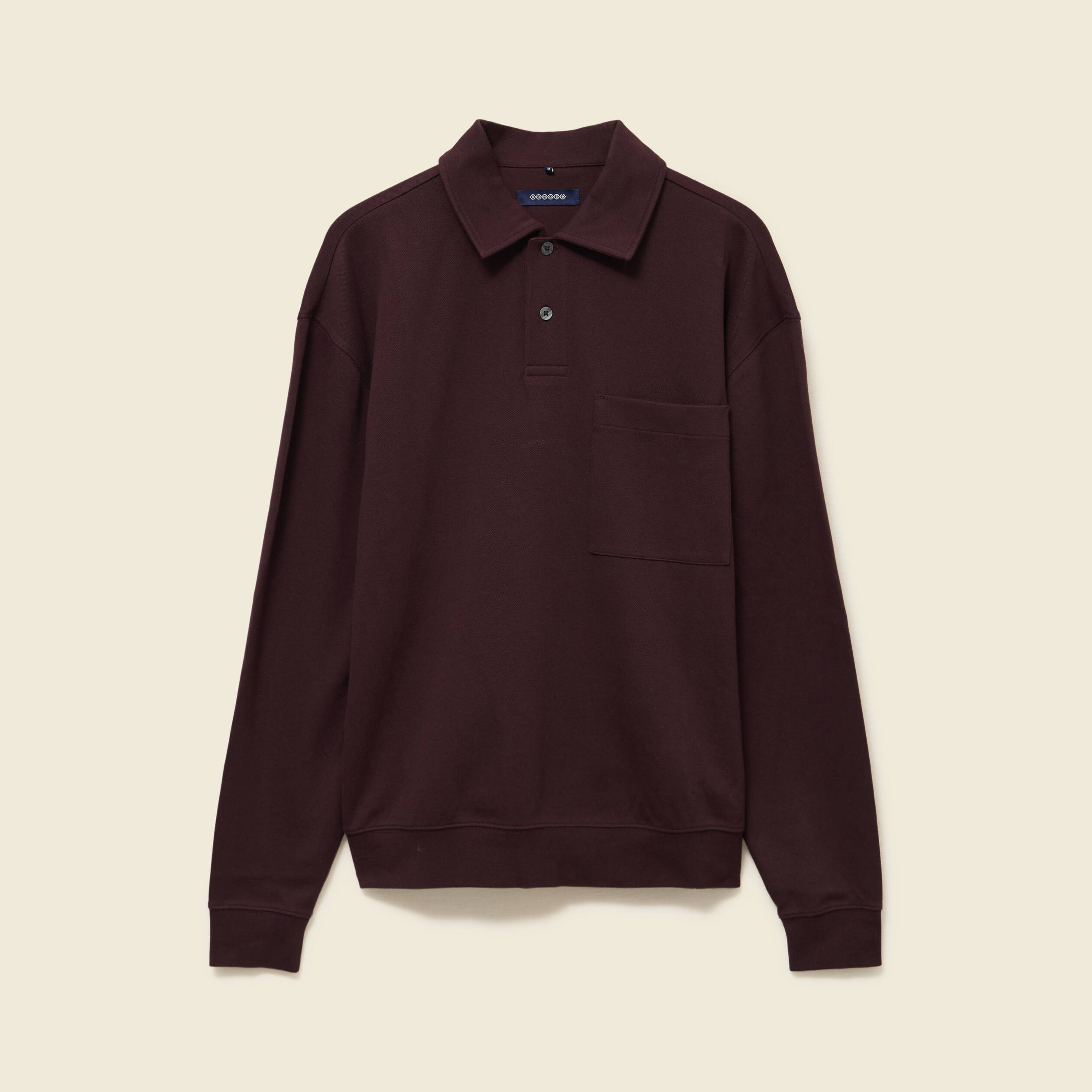 Polo ample manches longues col polo marron fonc&eacute; homme