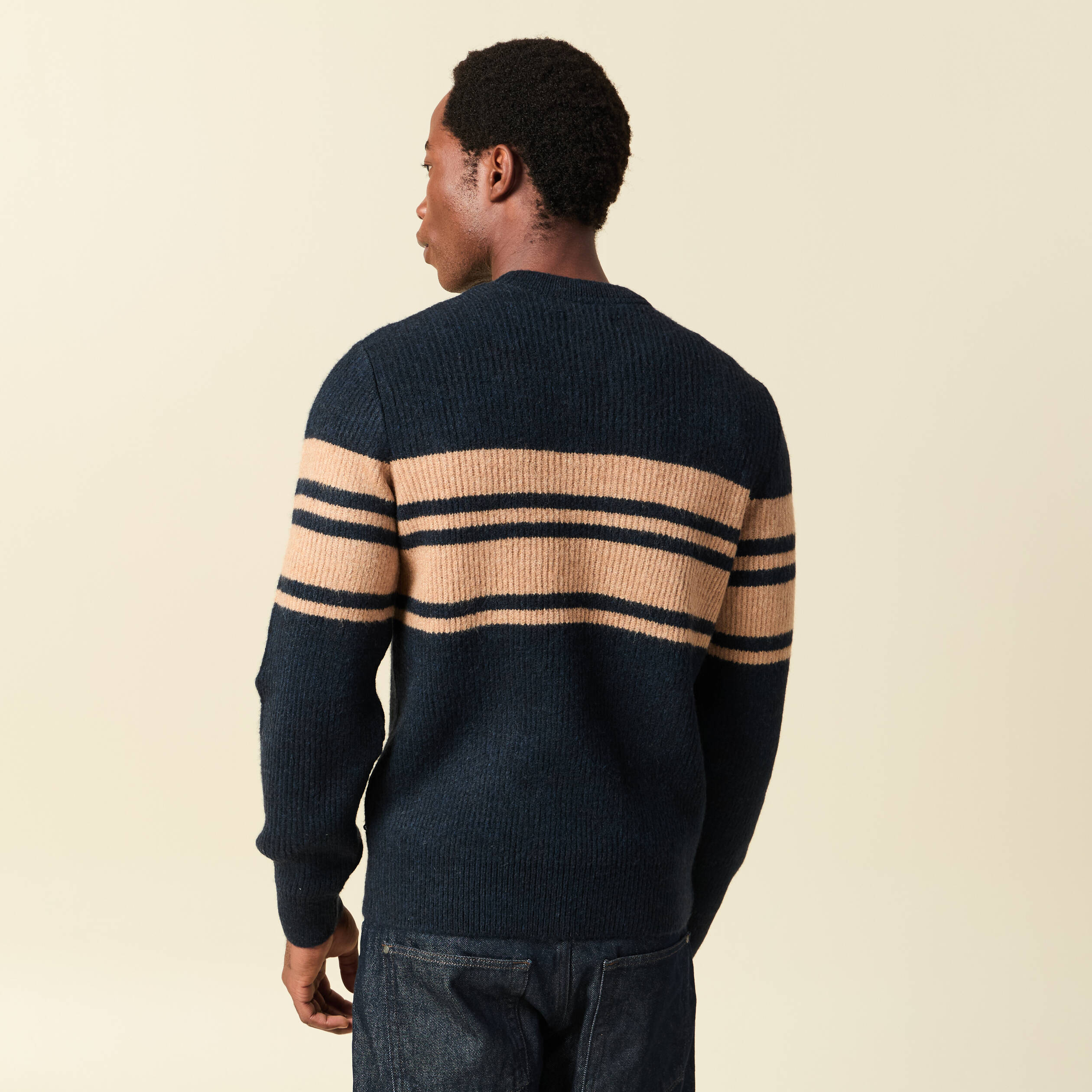 Pull manches longues col rond bleu marine homme