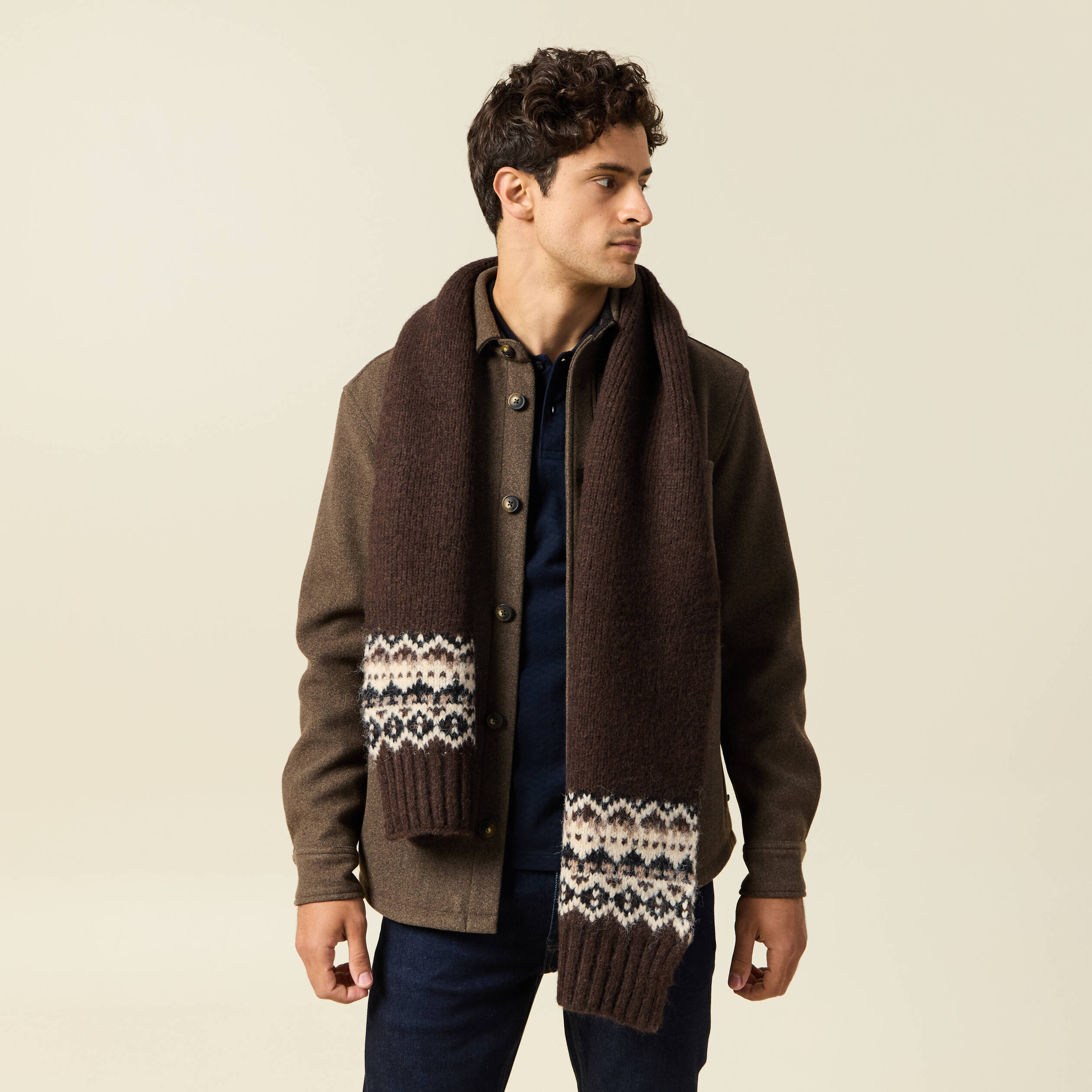 &Eacute;charpe d&eacute;tails jacquard marron fonc&eacute; homme
