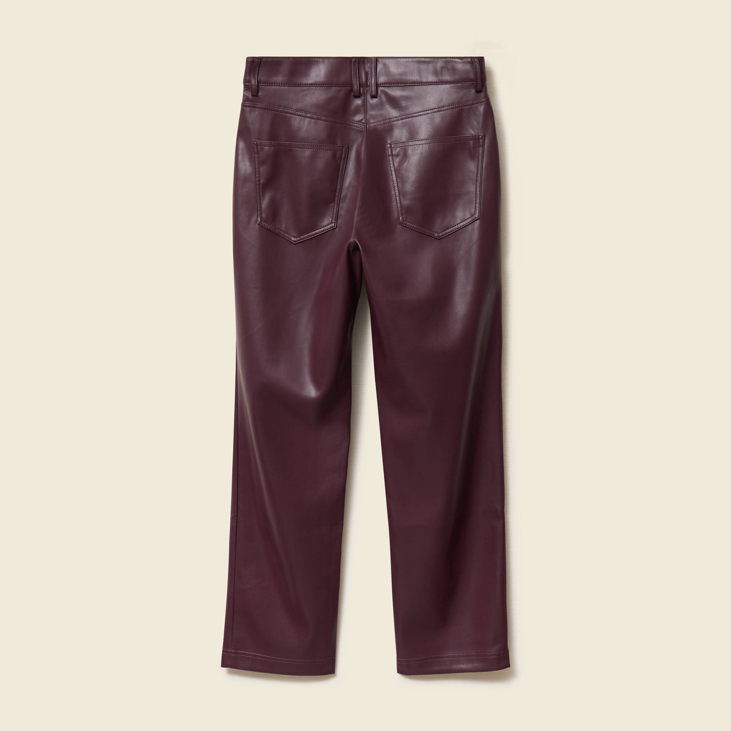Pantalon taille haute similicuir prune femme