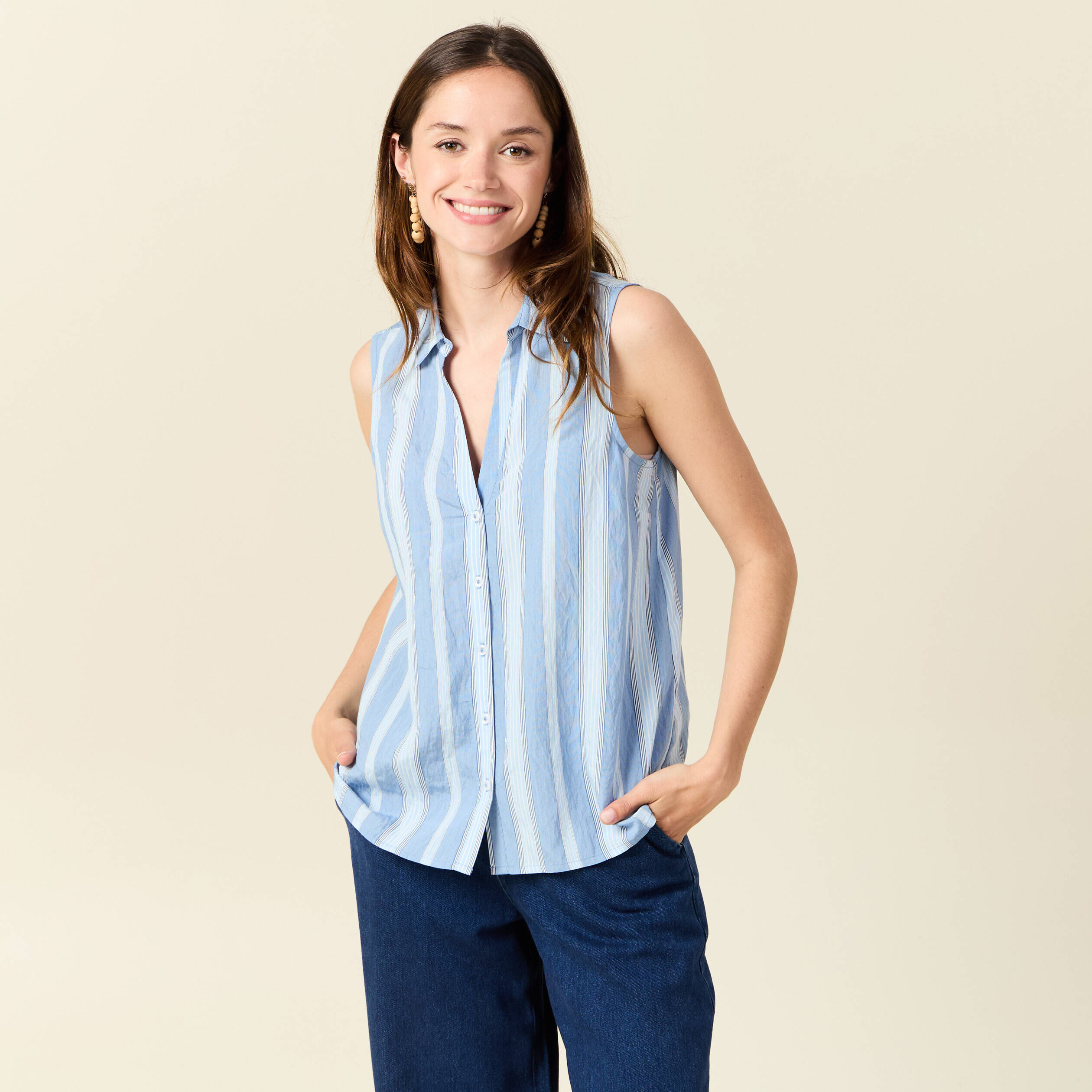 chemise sans manches bleu femme Chemise sans manches bleu femme