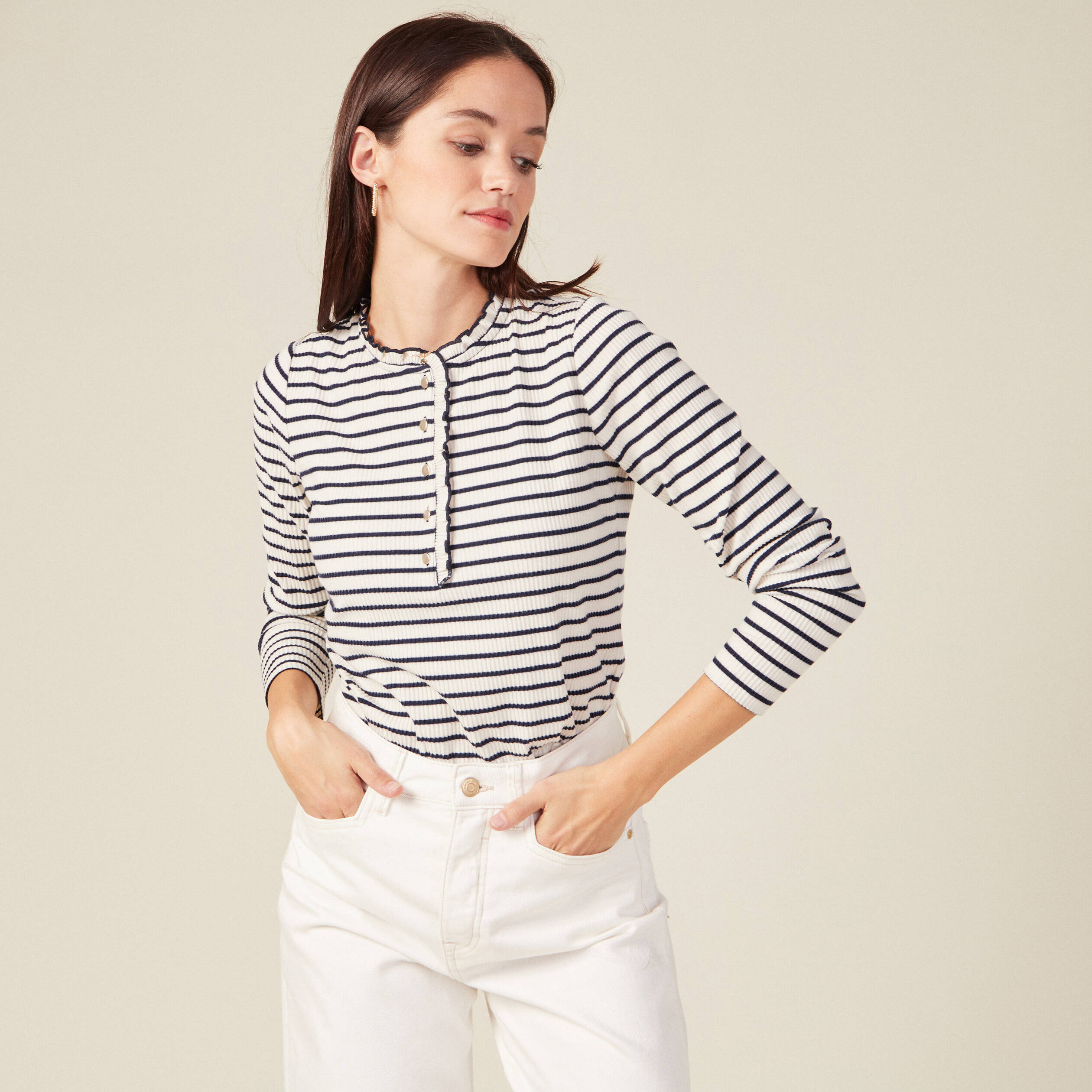 T-shirt manches longues ecru femme