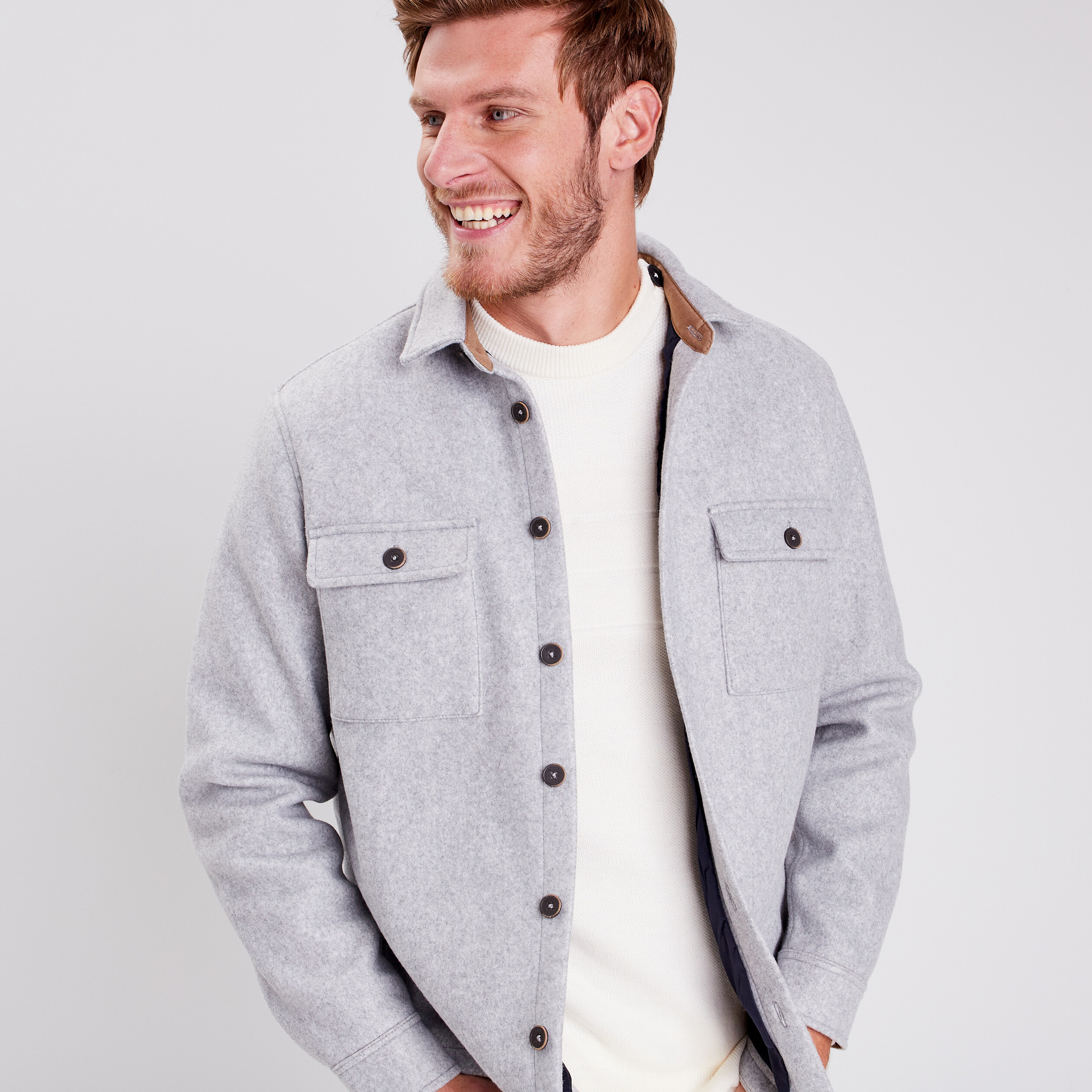 Surchemise manches longues doubl&eacute;e gris fonc&eacute; homme