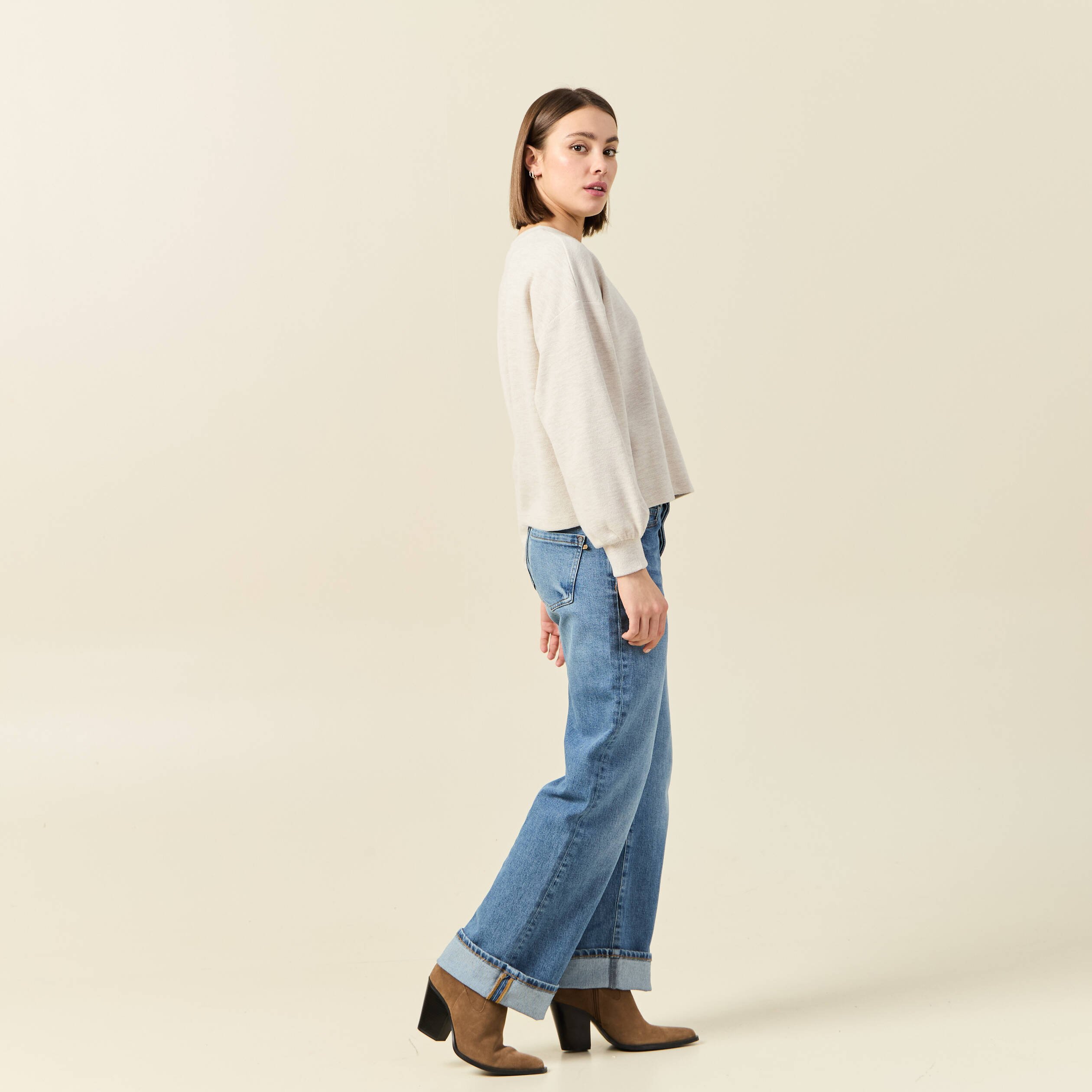sweat manches longues oversize creme femme Sweat manches longues oversize creme femme