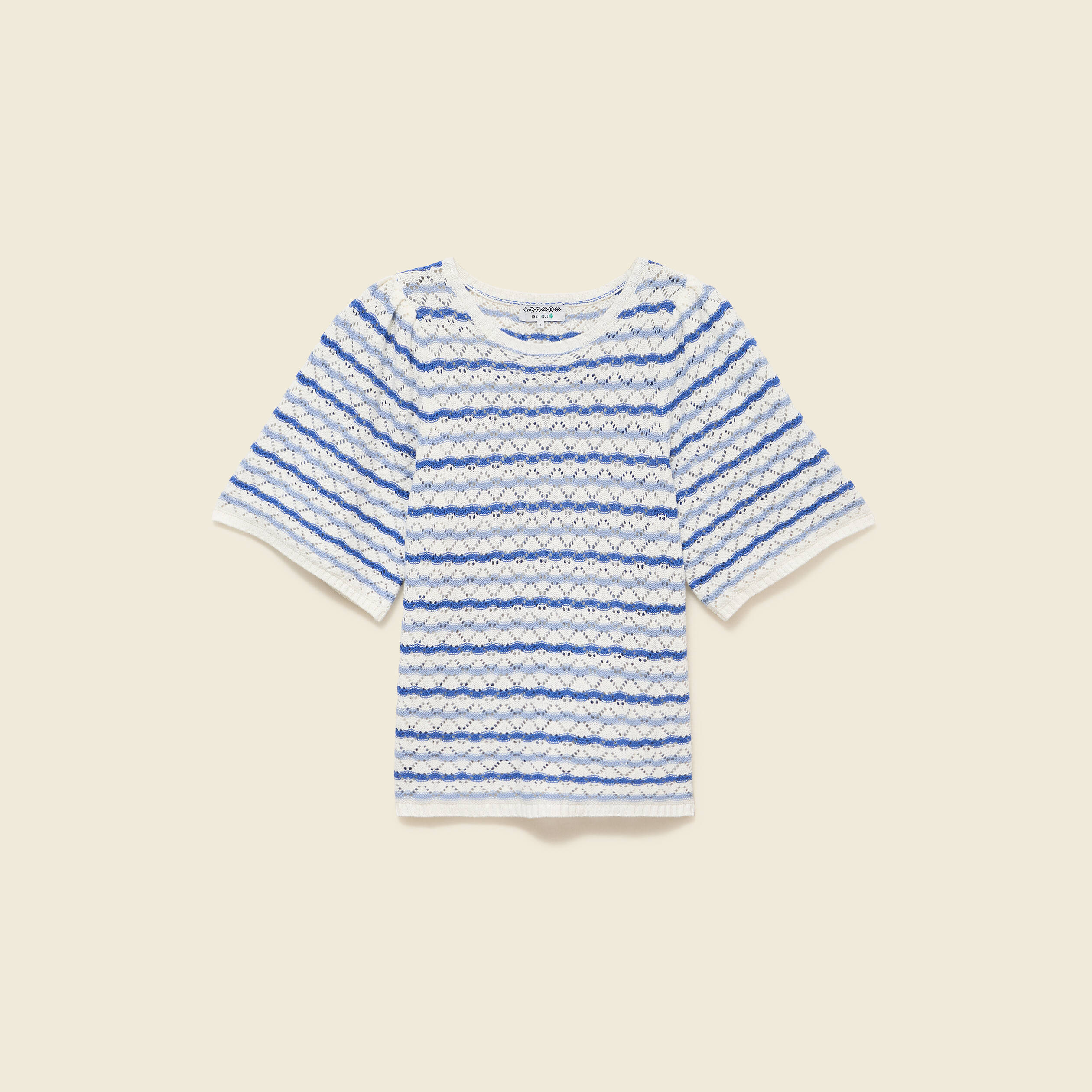 Pull col bateau manches courtes bleu femme