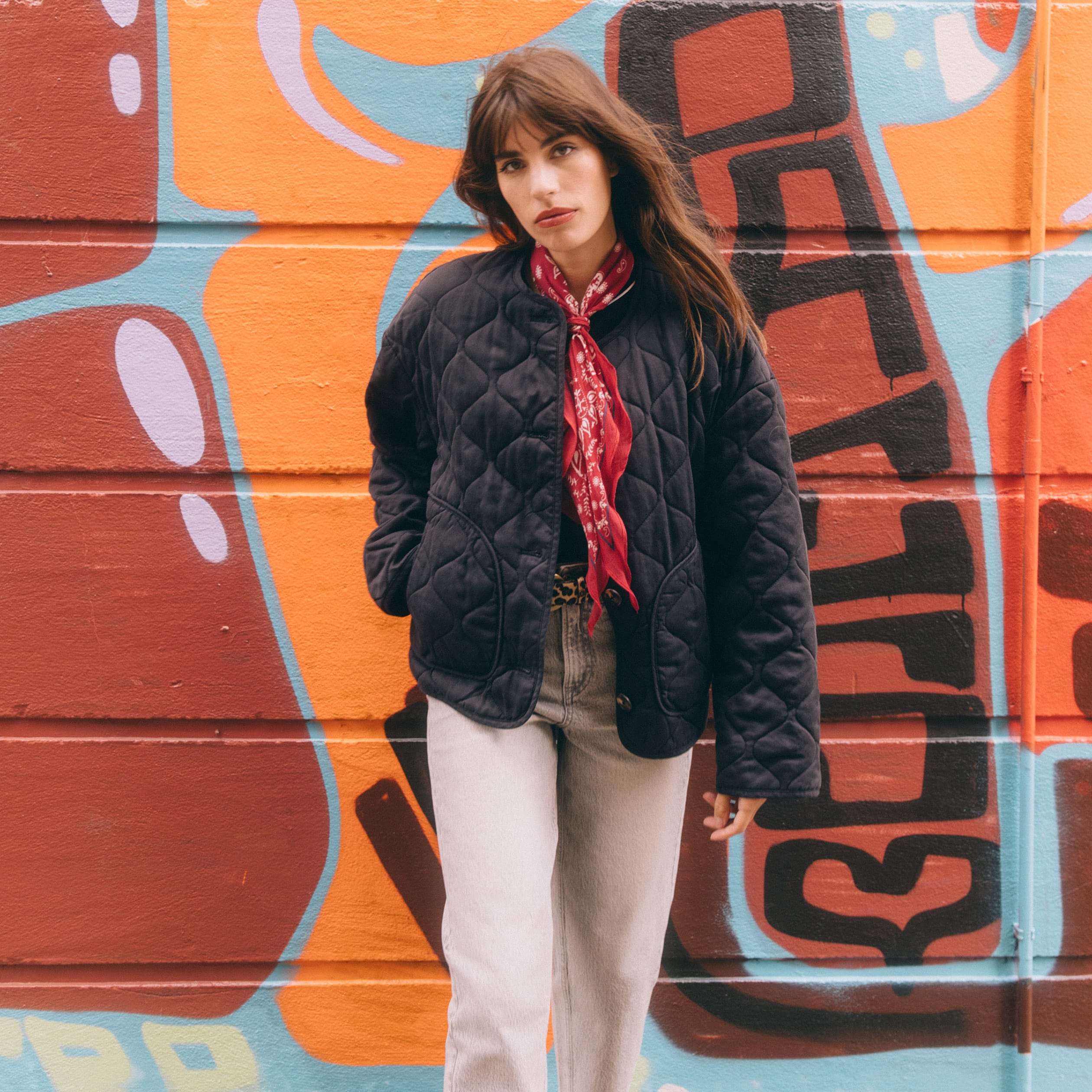 Veste oversize manches longues doubl&eacute;e gris fonc&eacute; femme