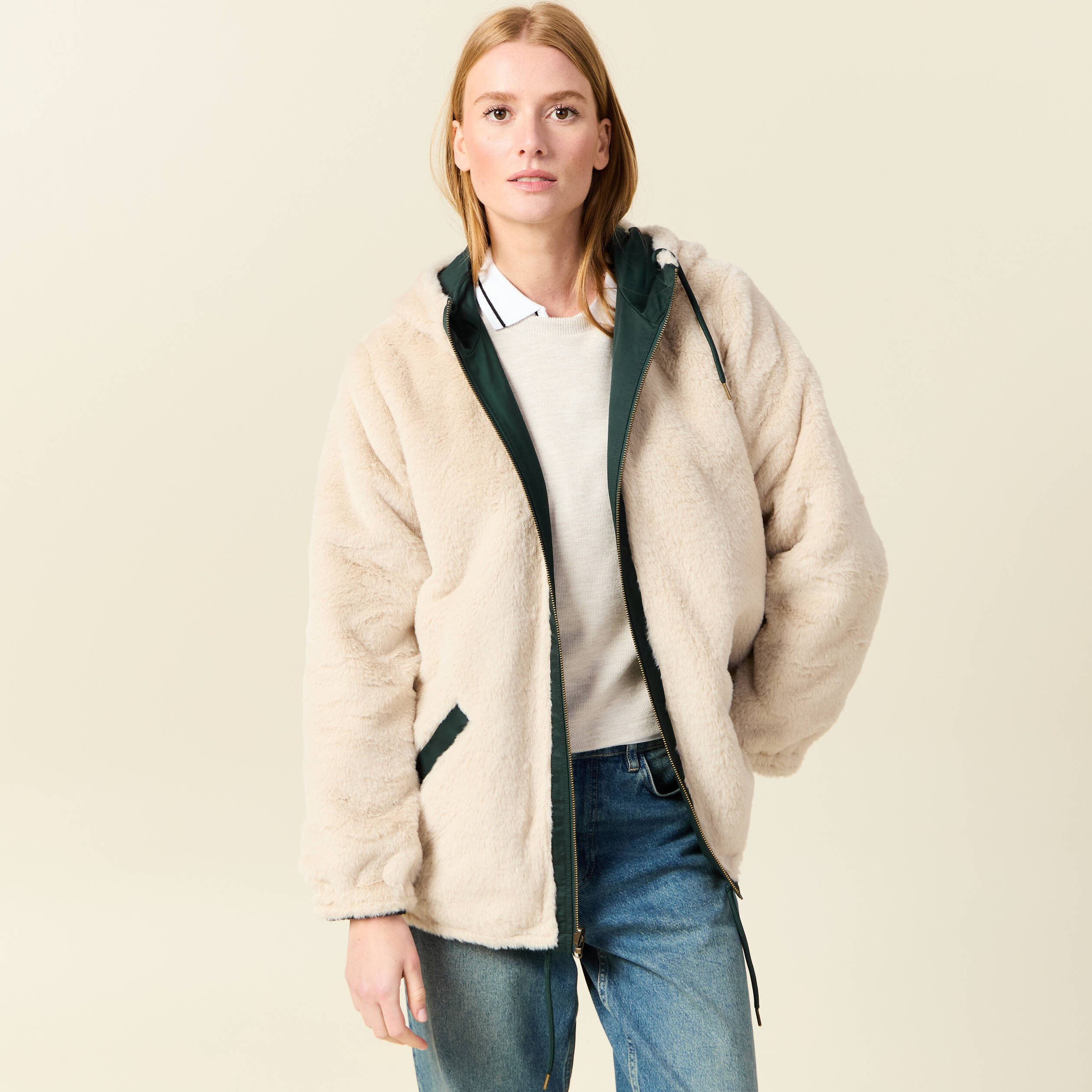 Parka r&eacute;versible vert femme