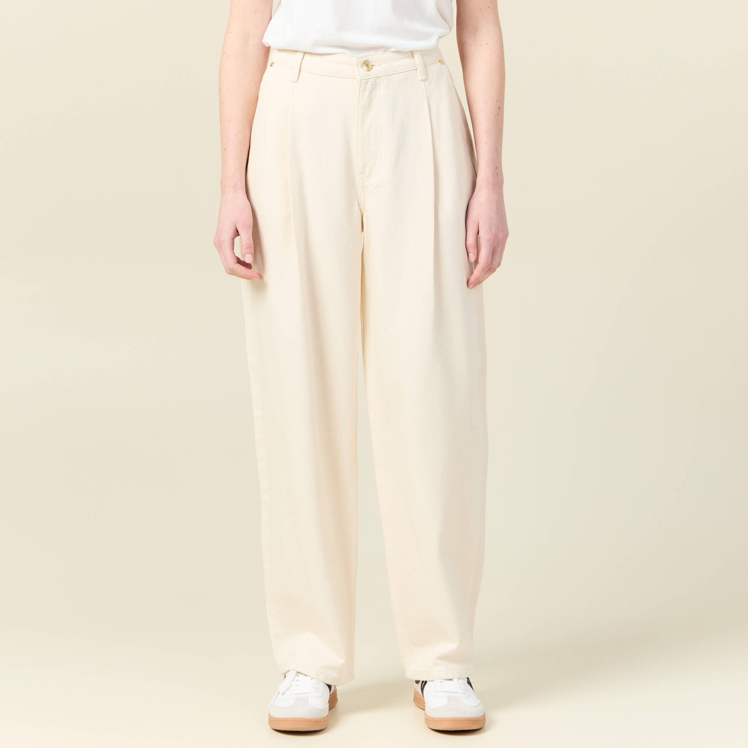 Jean droit à jambe large pour femme - Taille basse - Fermeture éclair - Bouton - Pantalon en jean uni avec poches - Streetwear, blanc, XS