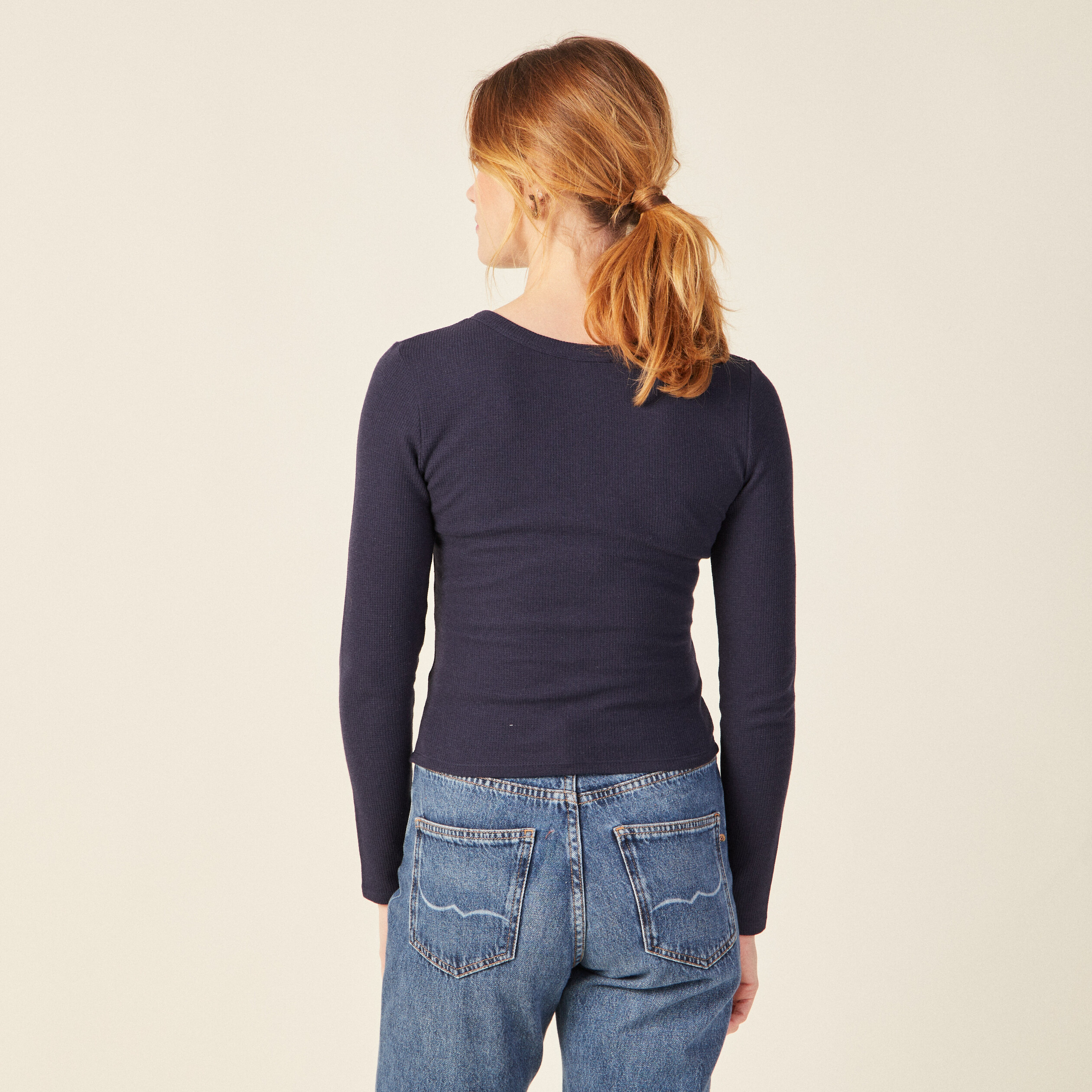 t shirt manches longues bleu marine femme T-shirt manches longues bleu marine femme