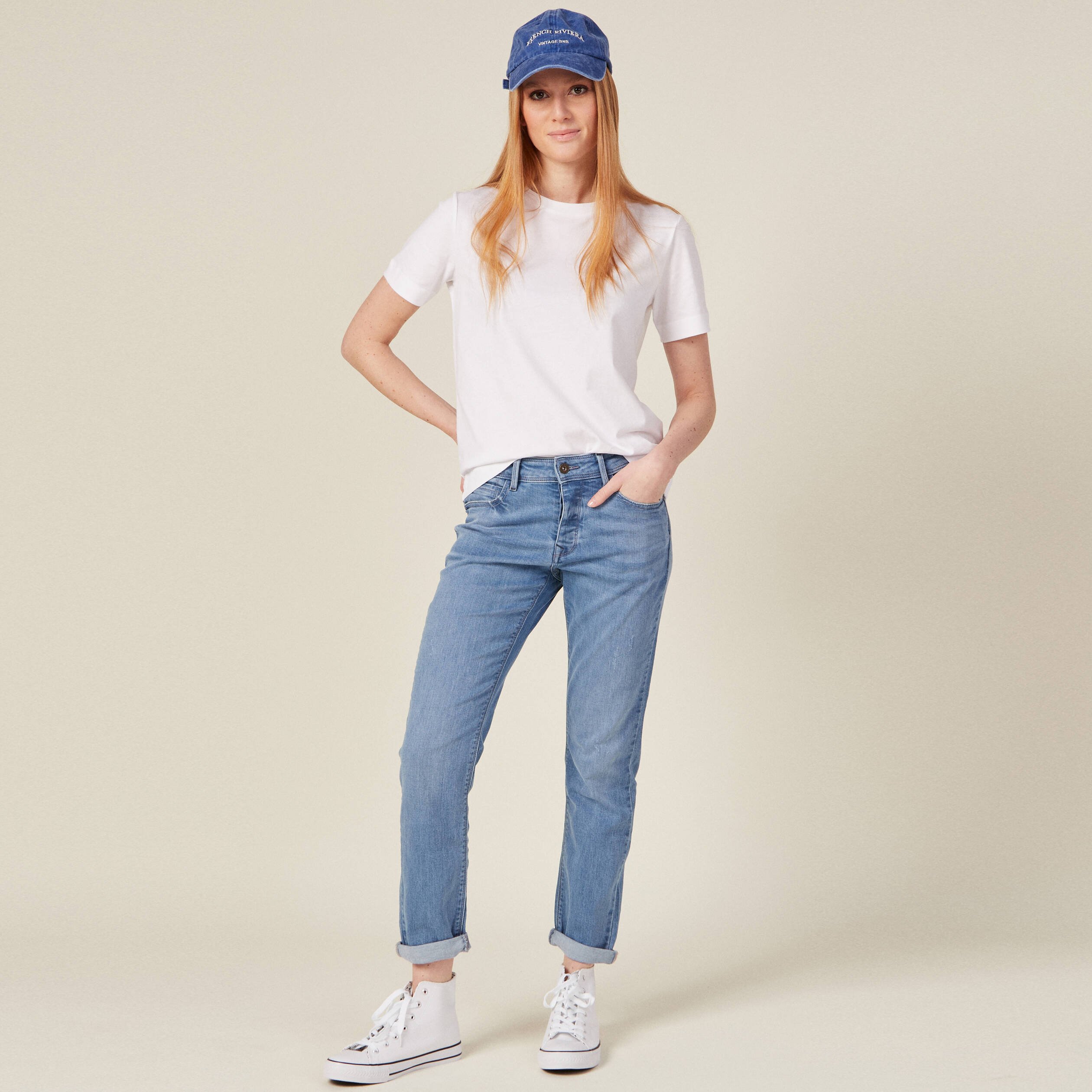 jeans girlfriend taille haute denim stone femme Jeans girlfriend taille haute denim stone femme