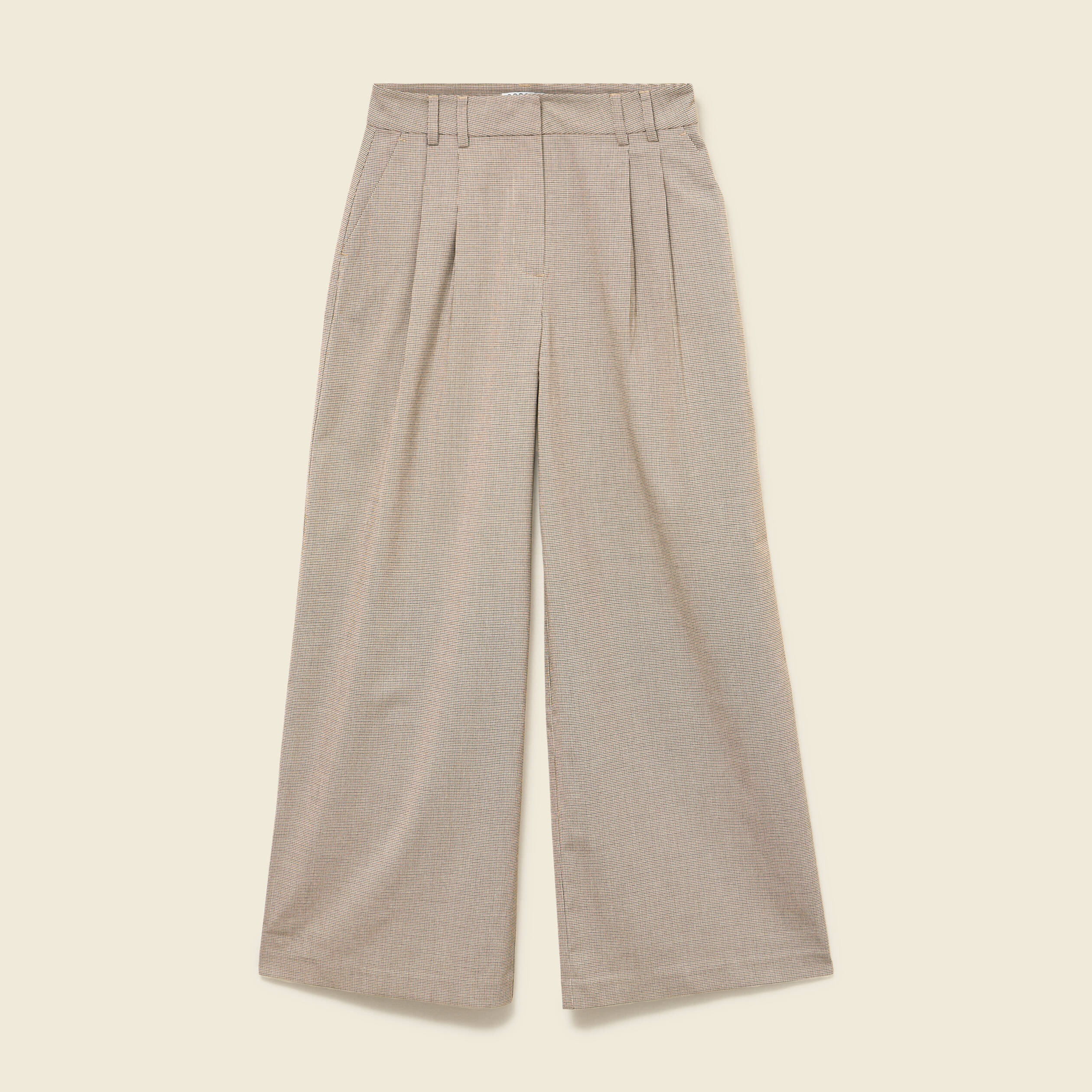 Pantalon large taille haute fluide beige femme