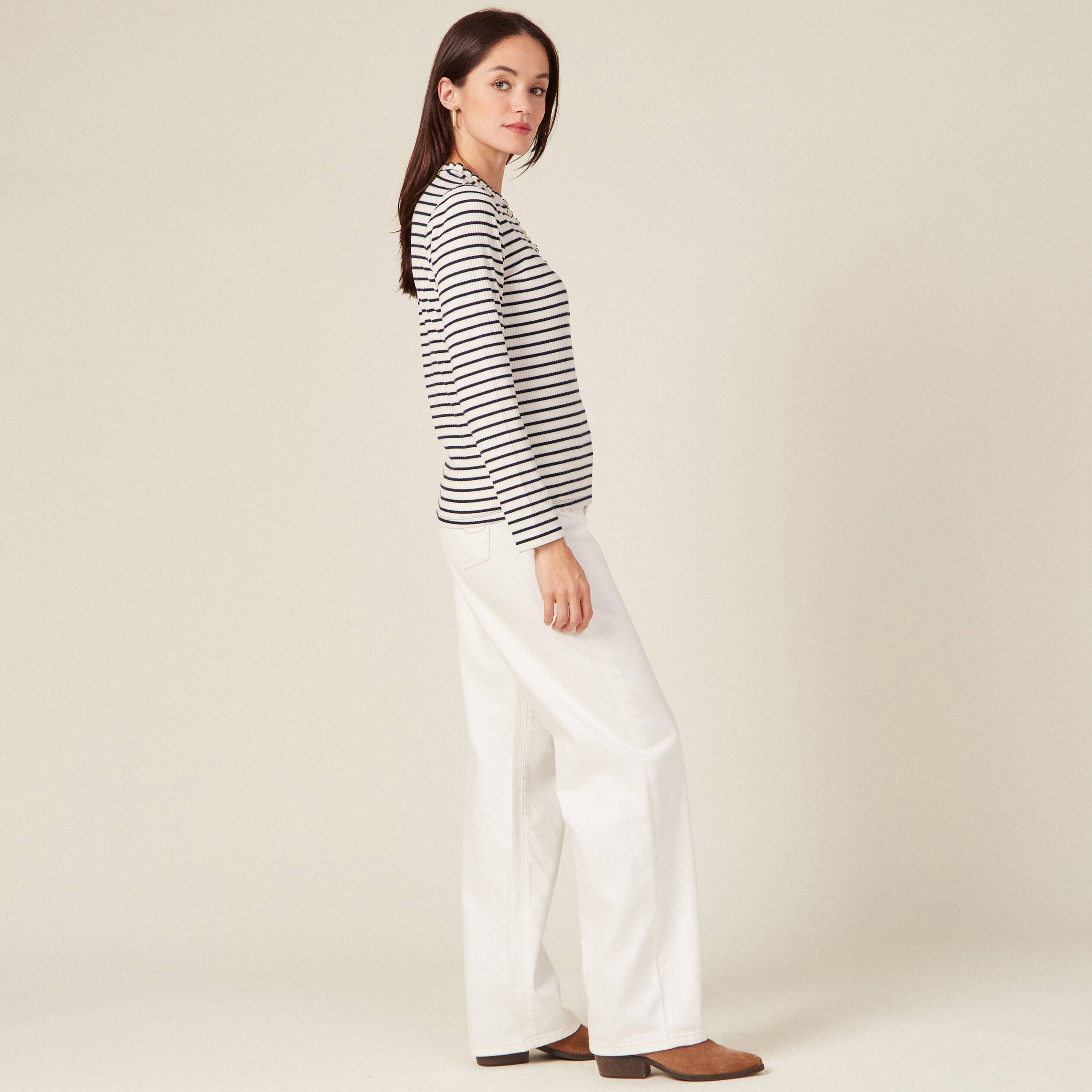 T-shirt manches longues ecru femme