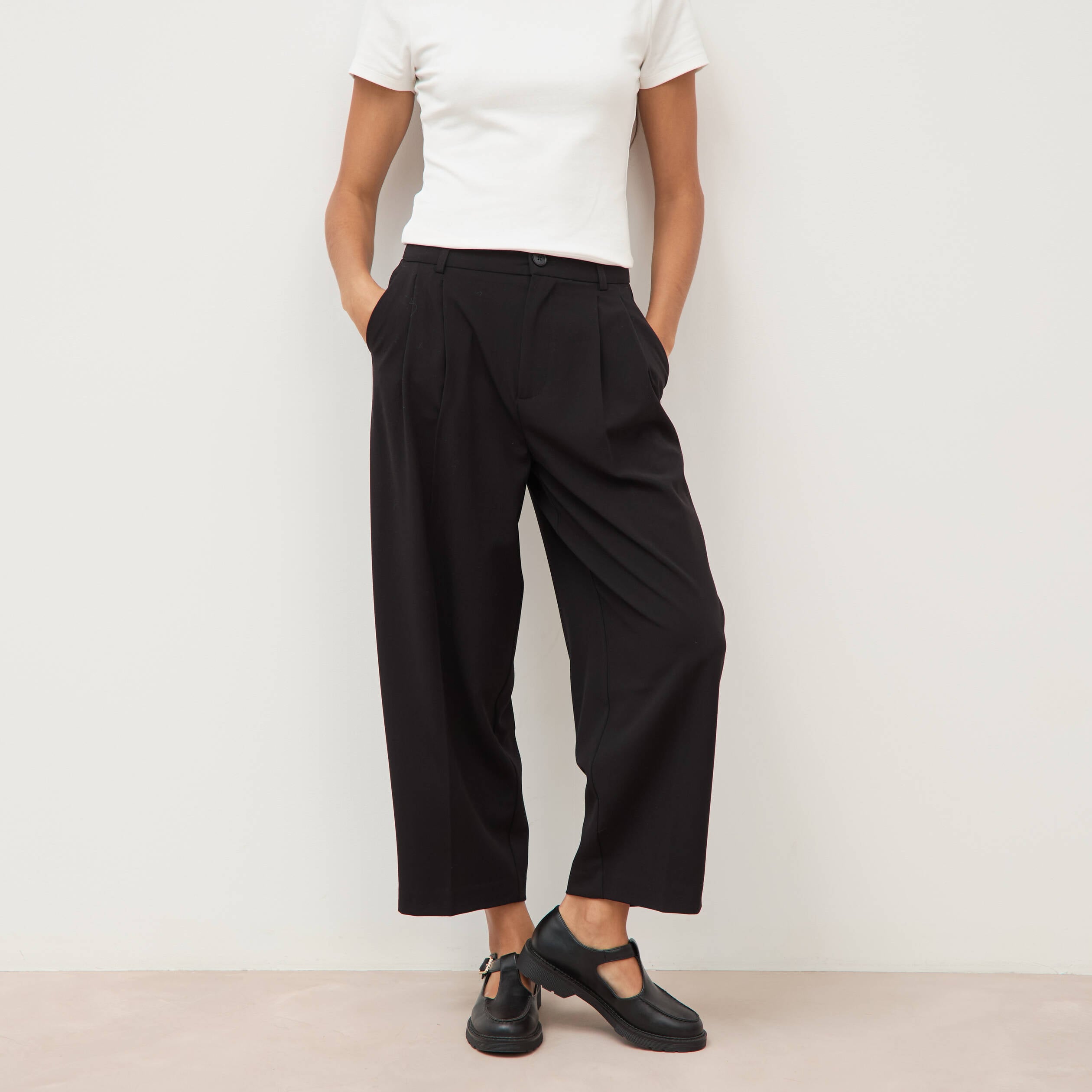 Pantalon barrel noir femme