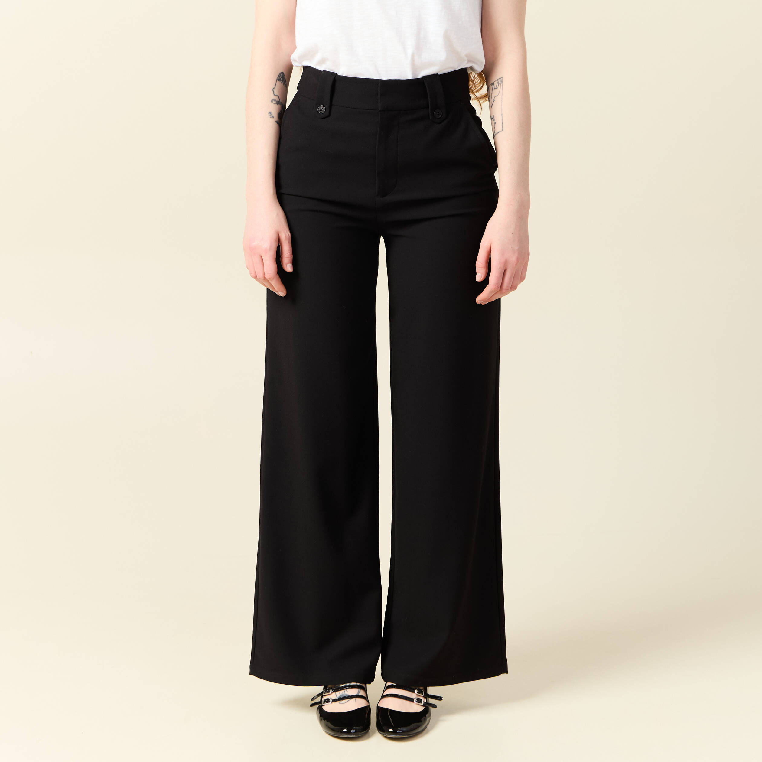 pantalon large taille haute noir femme Pantalon large taille haute noir femme