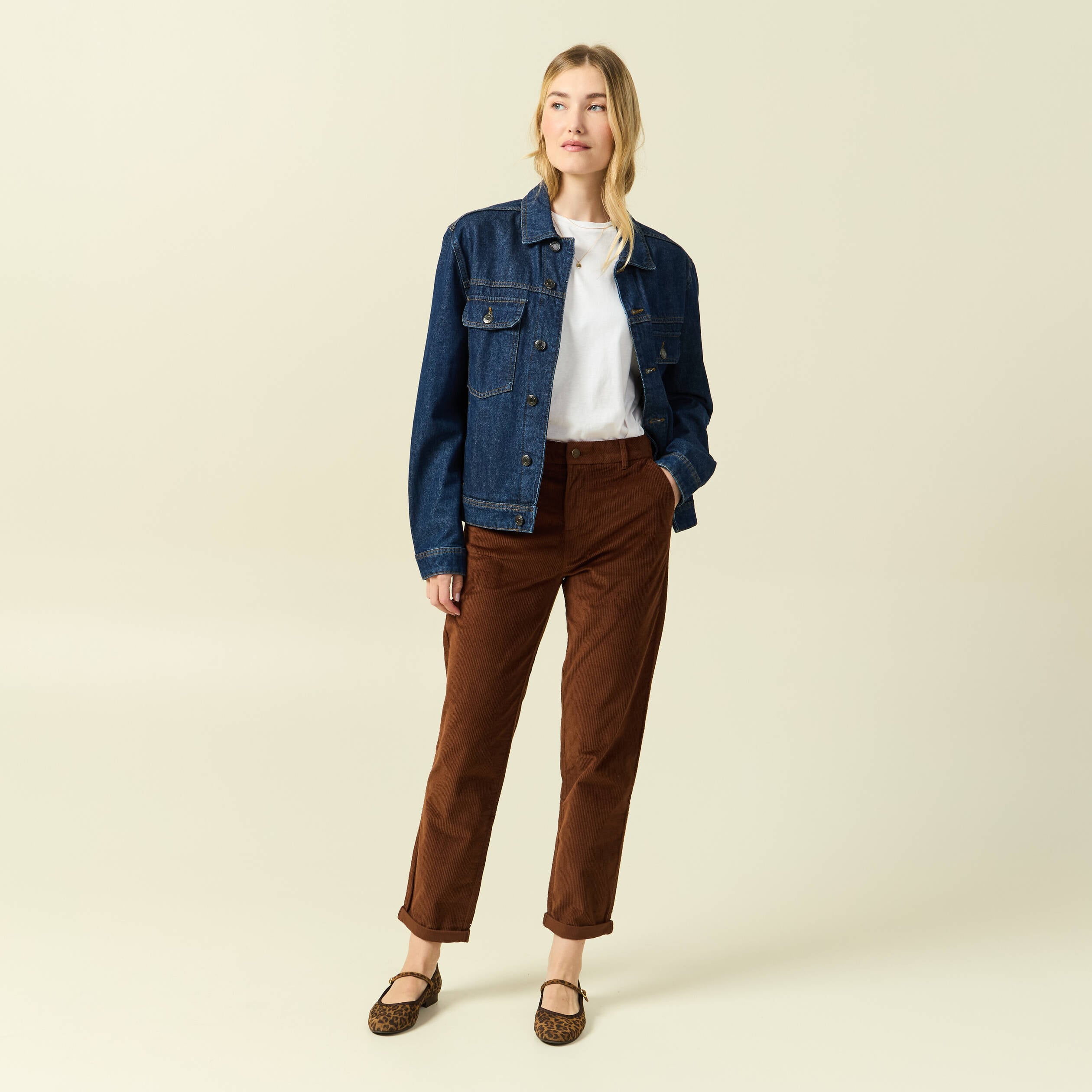 Pantalon large 7/8&egrave;me taille haute marron fonc&eacute; femme