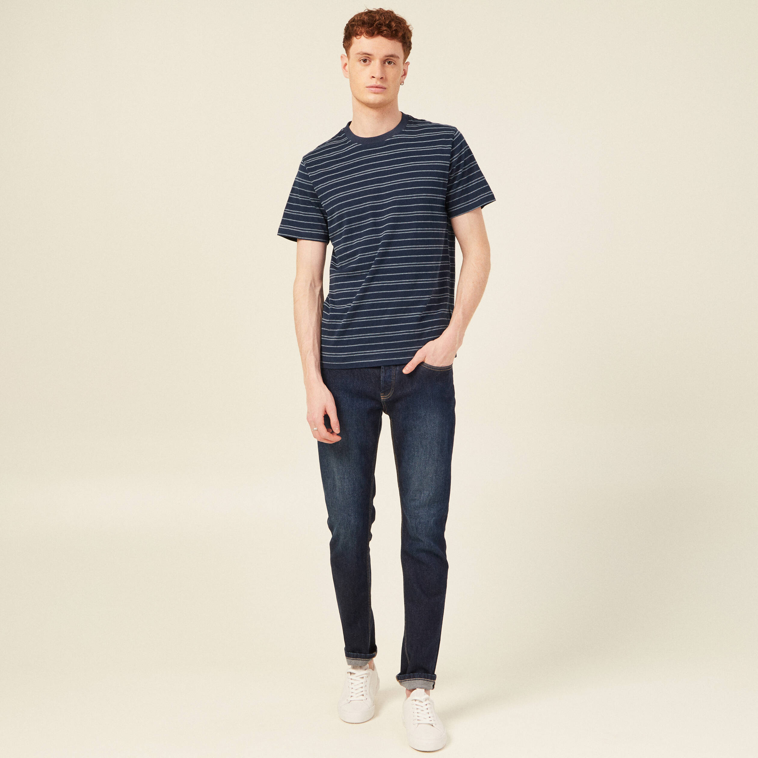 T-shirt en coton manches courtes bleu marine homme