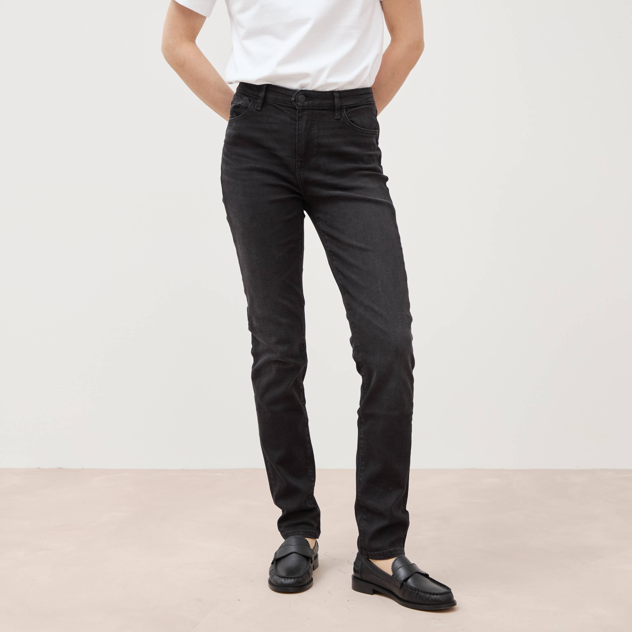 Jeans slim taille haute denim noir femme