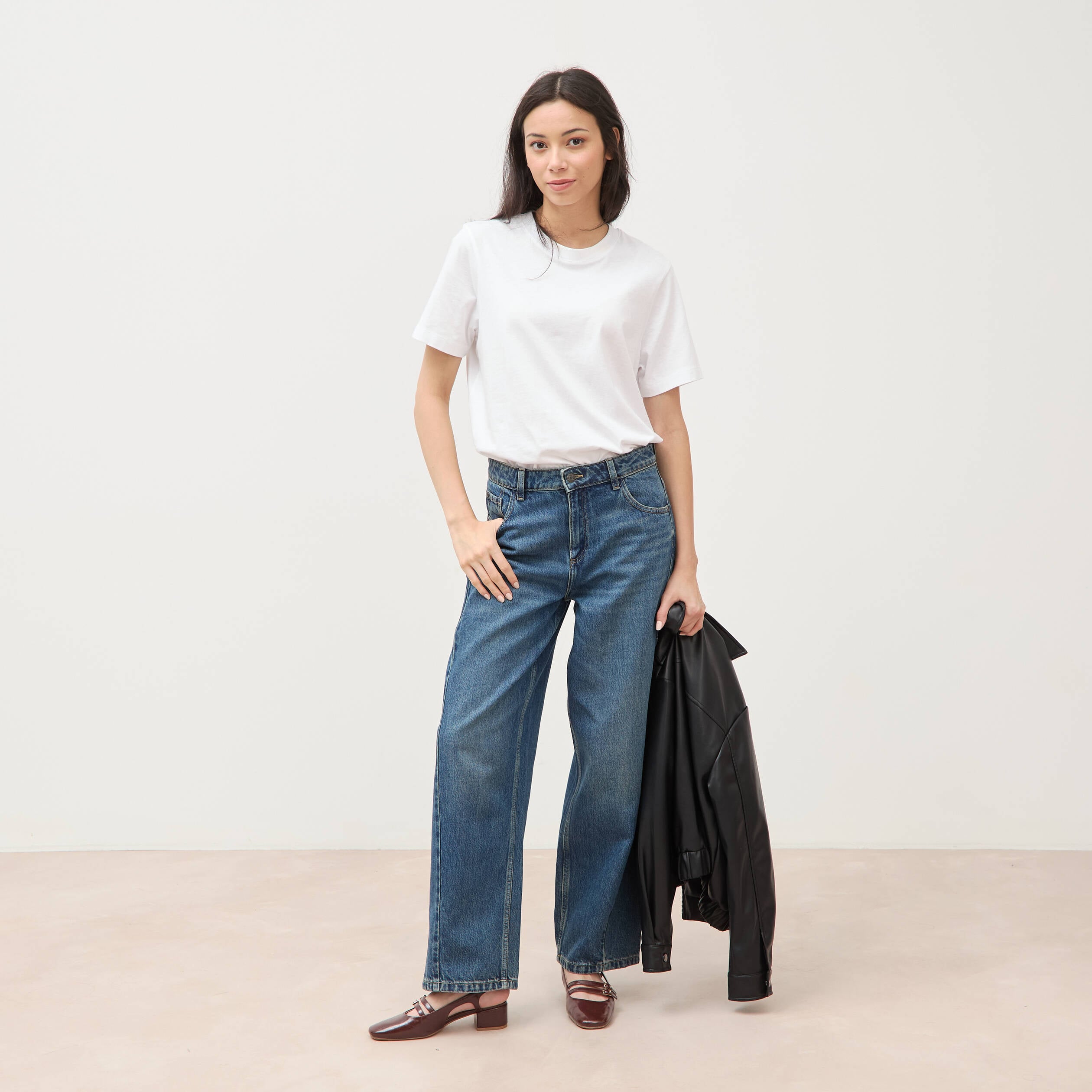 Jeans barrel taille standard bleu femme