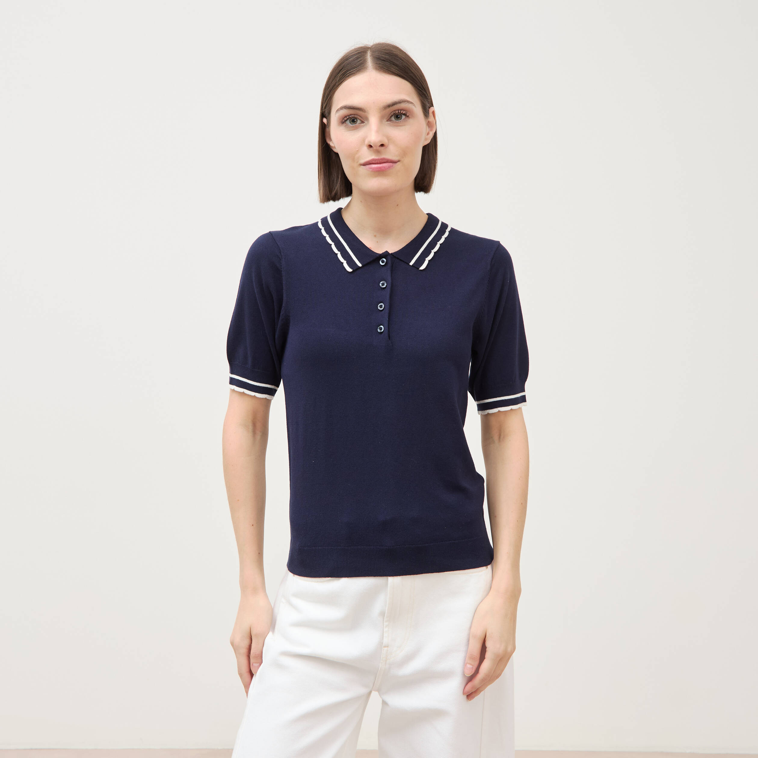 Polo manches courtes bleu marine femme