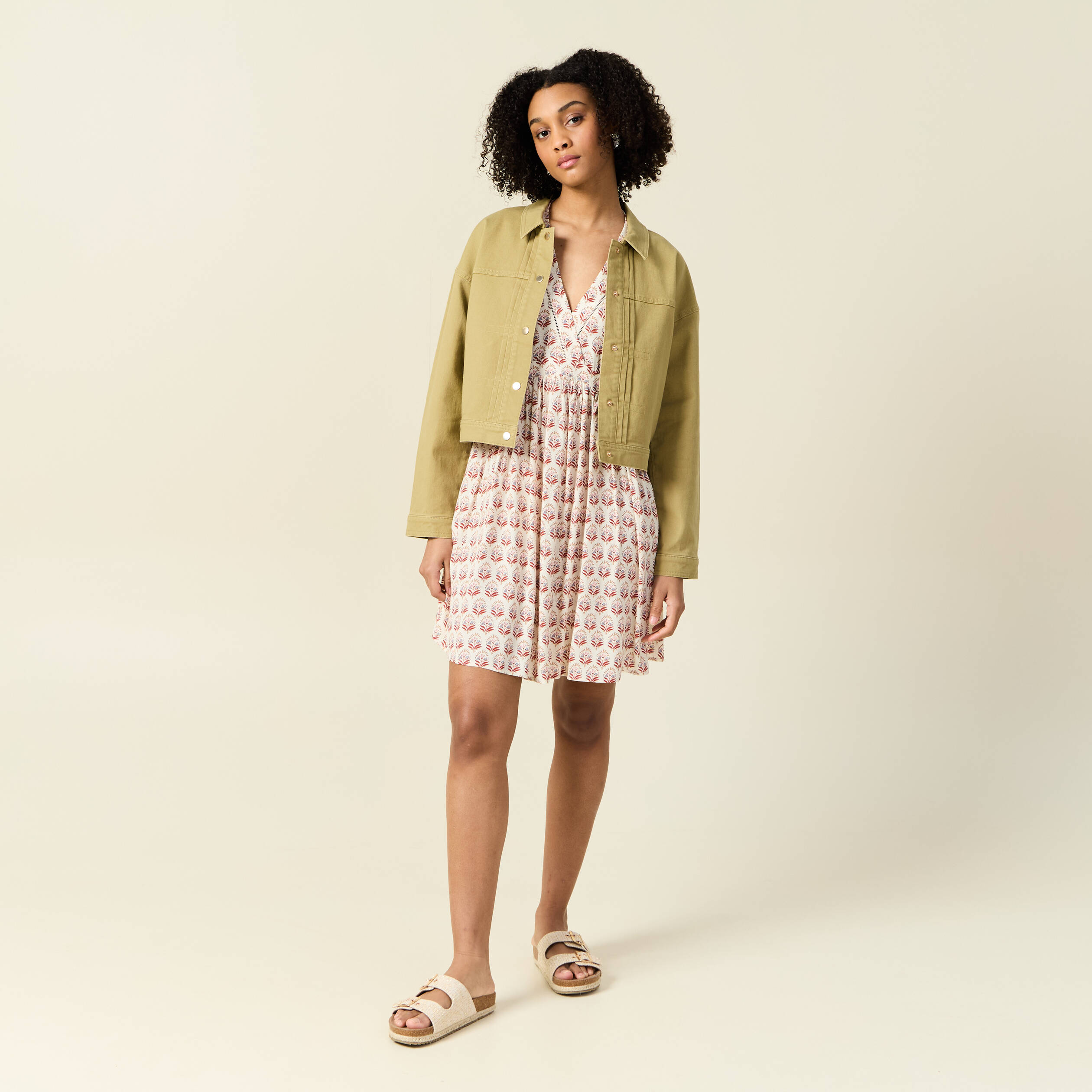 Robe &eacute;vas&eacute;e manches 3/4 ivoire femme