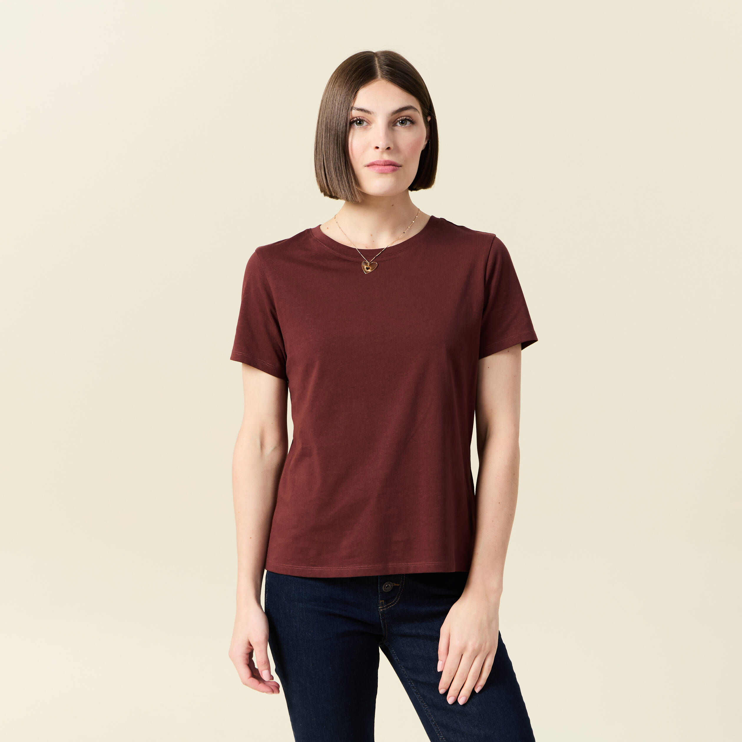 T-shirt manches courtes marron femme
