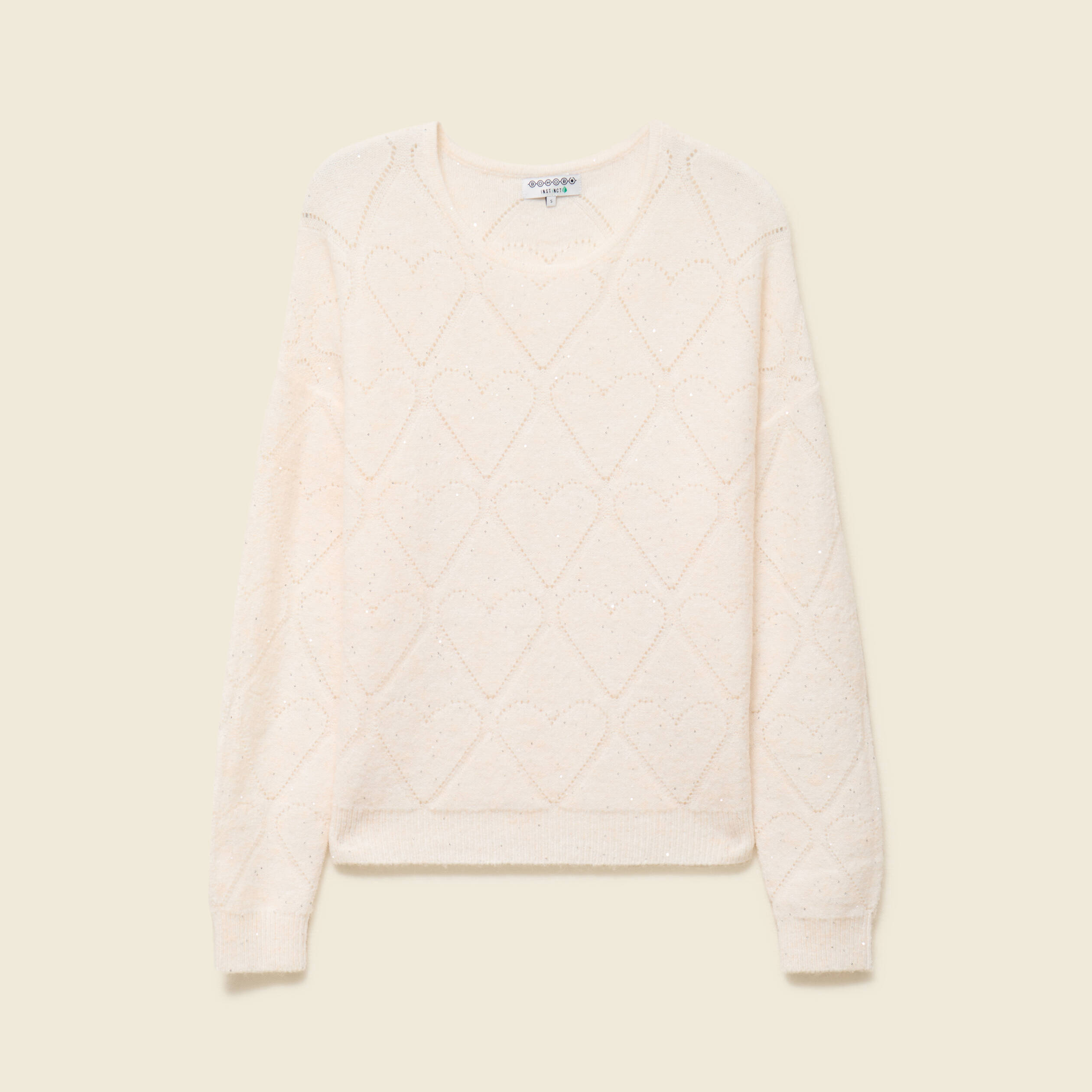 Pull manches longues col rond brillant ecru femme