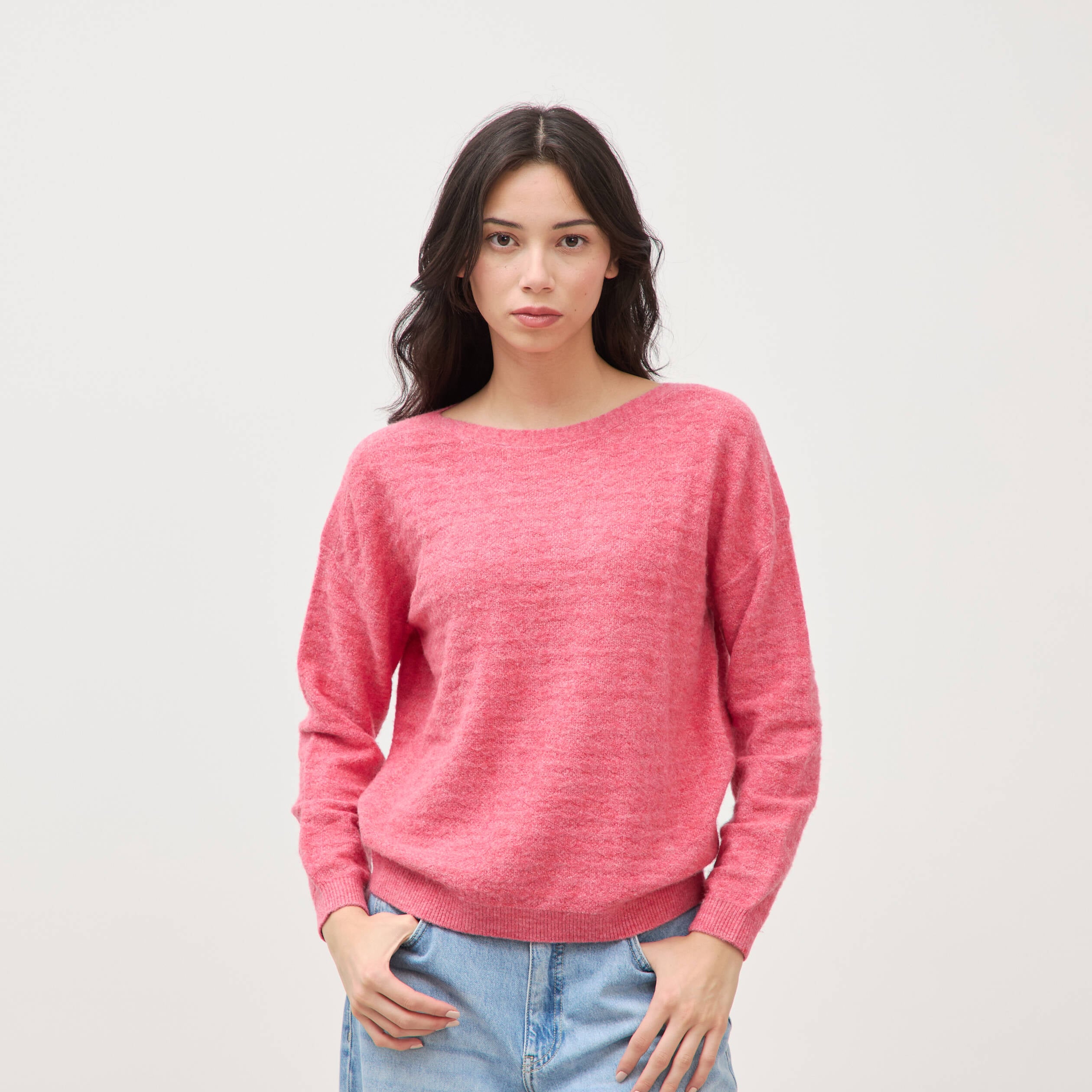Pull manches longues col bateau vieux rose femme