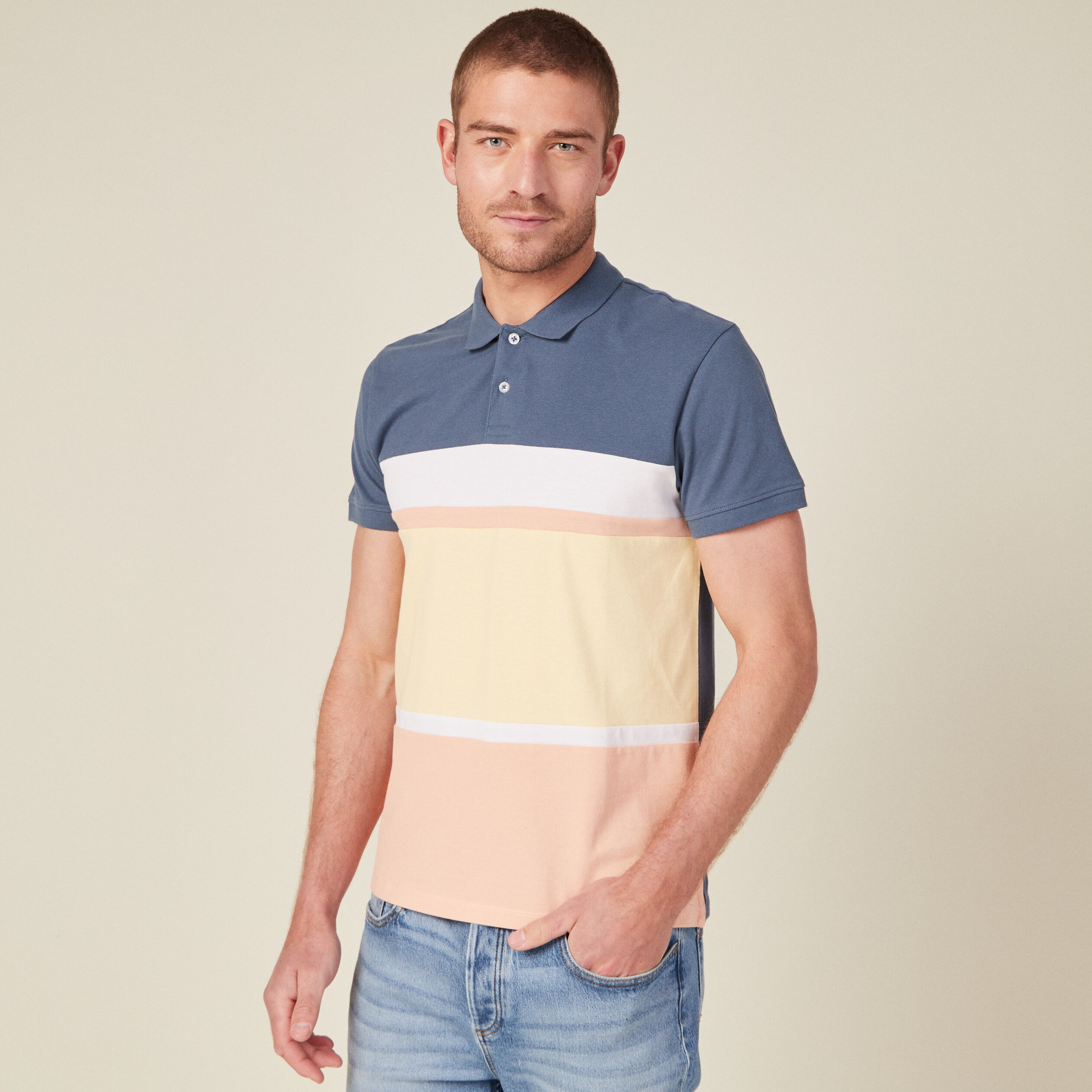 Polo éco-responsable bleu gris homme