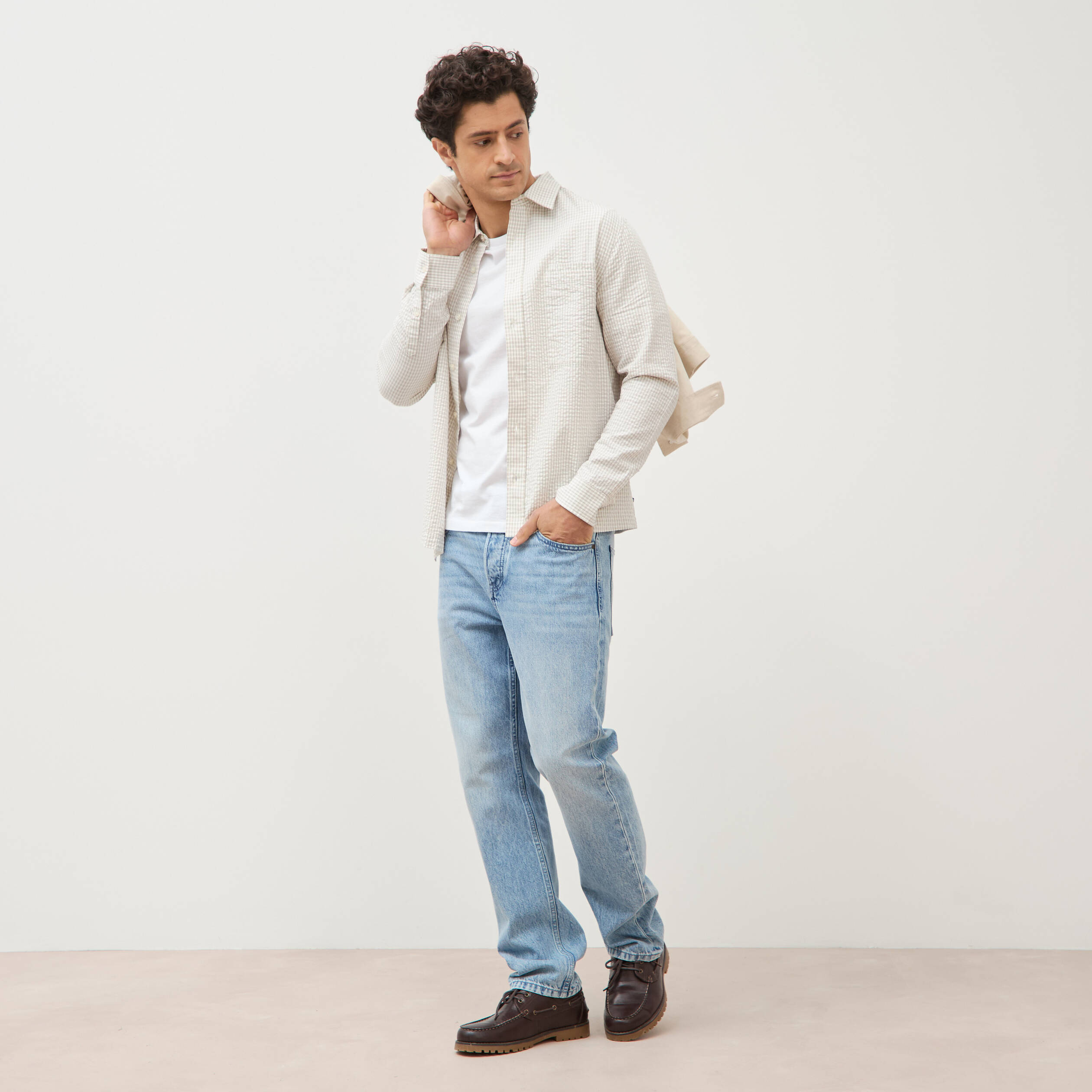 Chemise boyfriend en coton ecru homme