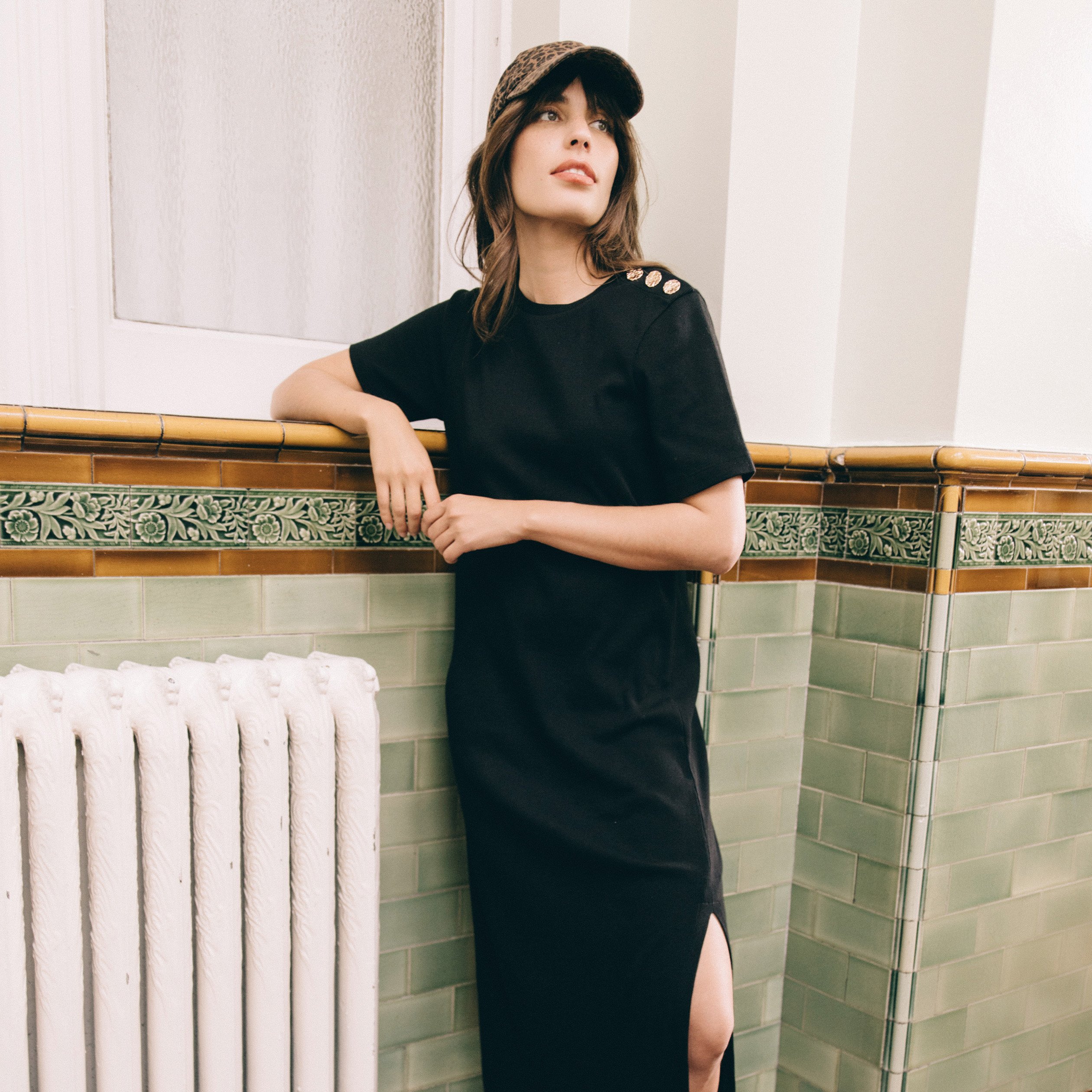 Robe longue droite noir femme