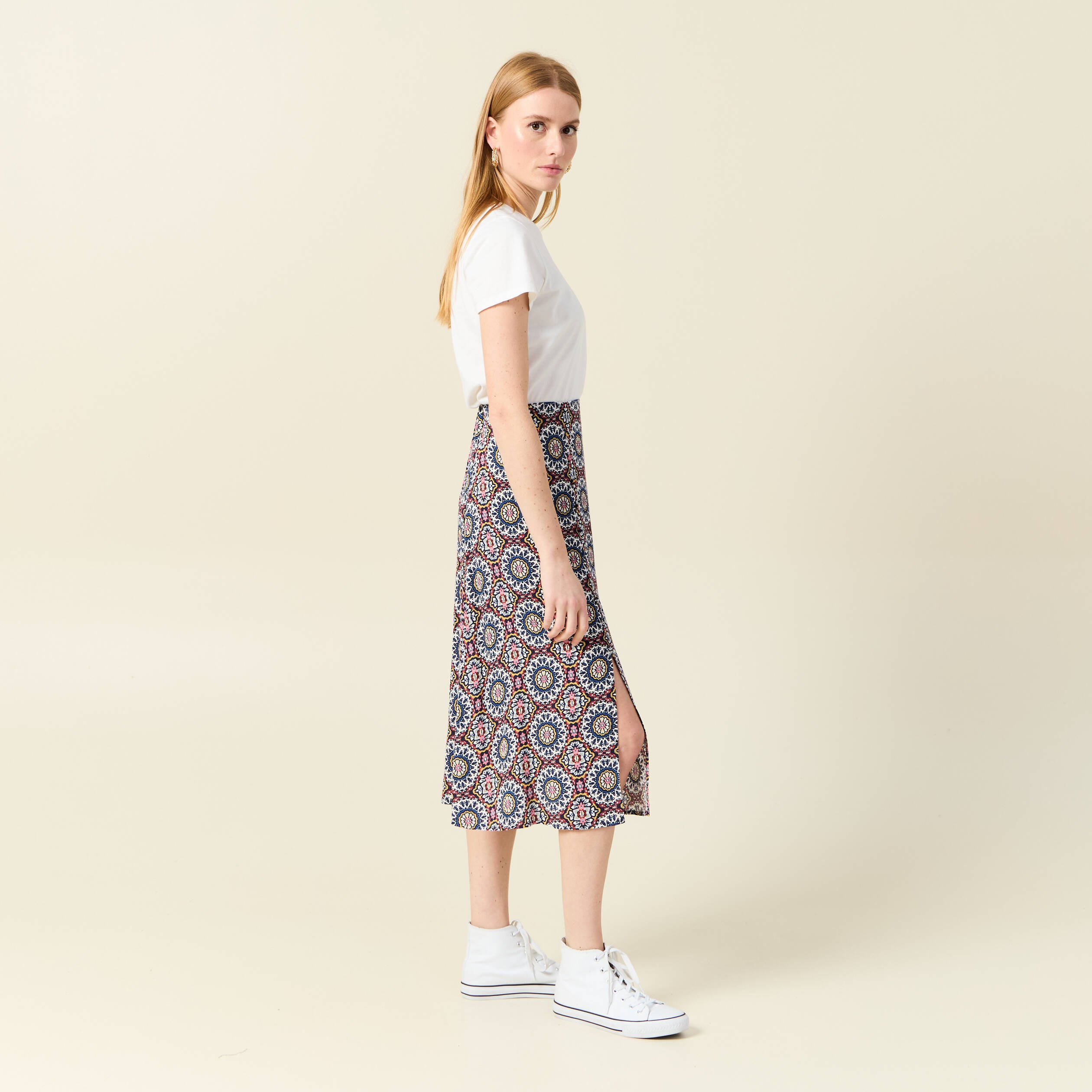 jupe midi droite fendue bleu marine femme Jupe midi droite fendue bleu marine femme