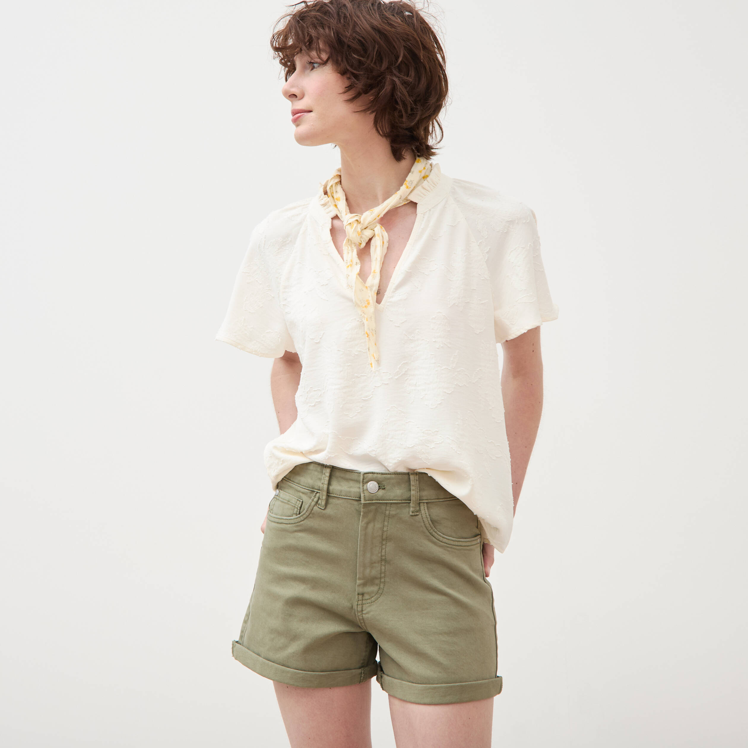 Short mom taille haute vert kaki femme