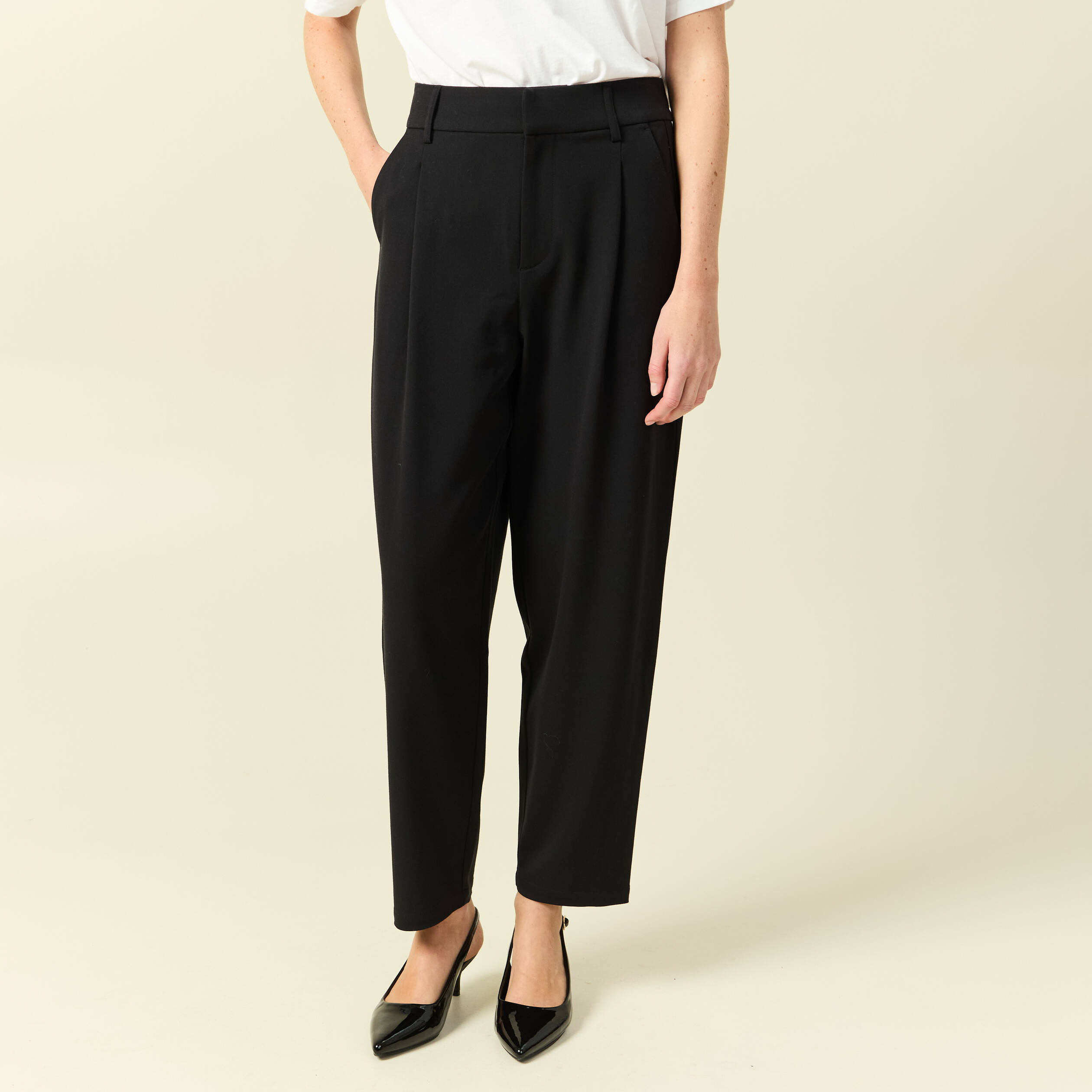 Pantalon slouchy taille haute 7/8&egrave;me noir femme