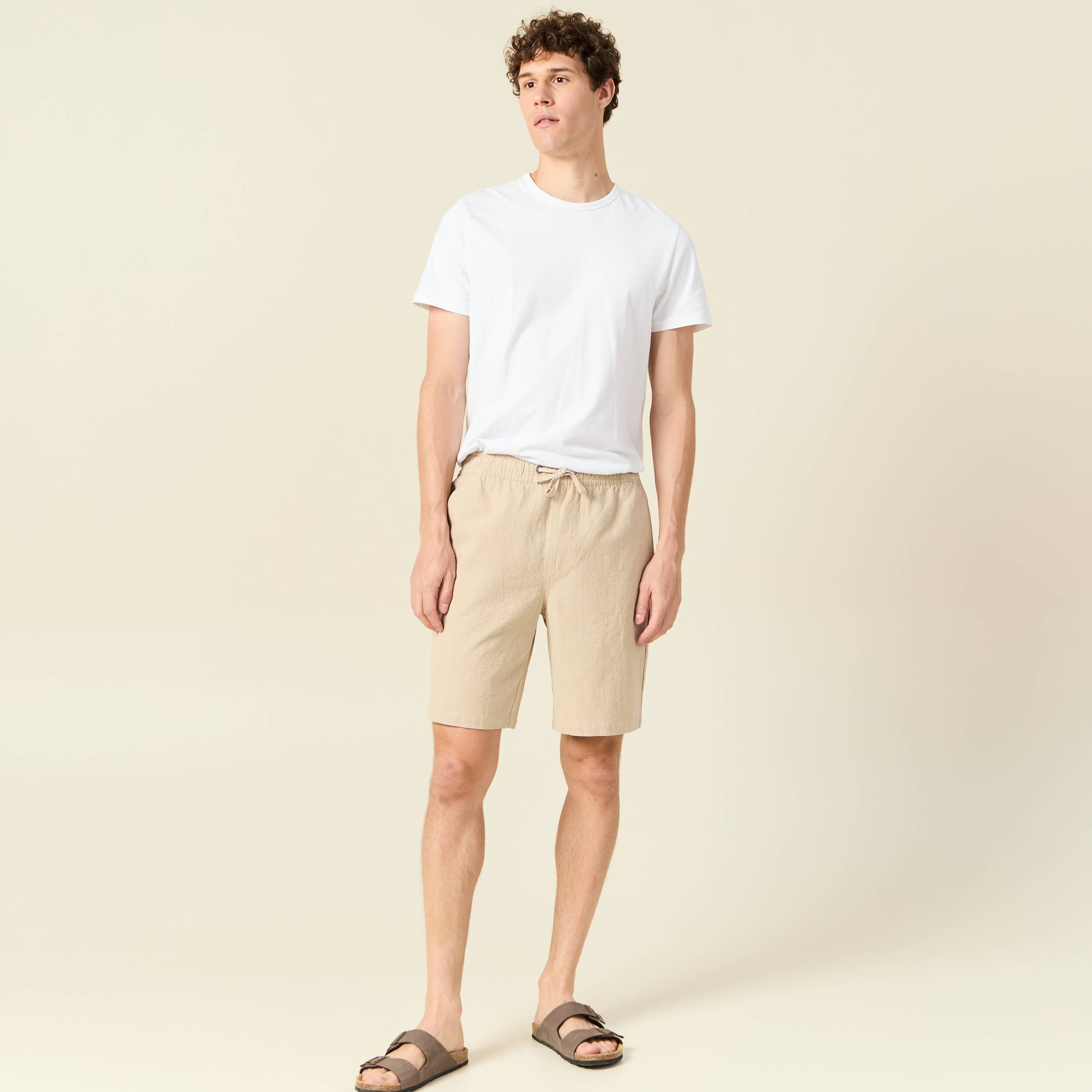 bermuda droit a coulisse beige homme Bermuda droit à coulisse beige homme