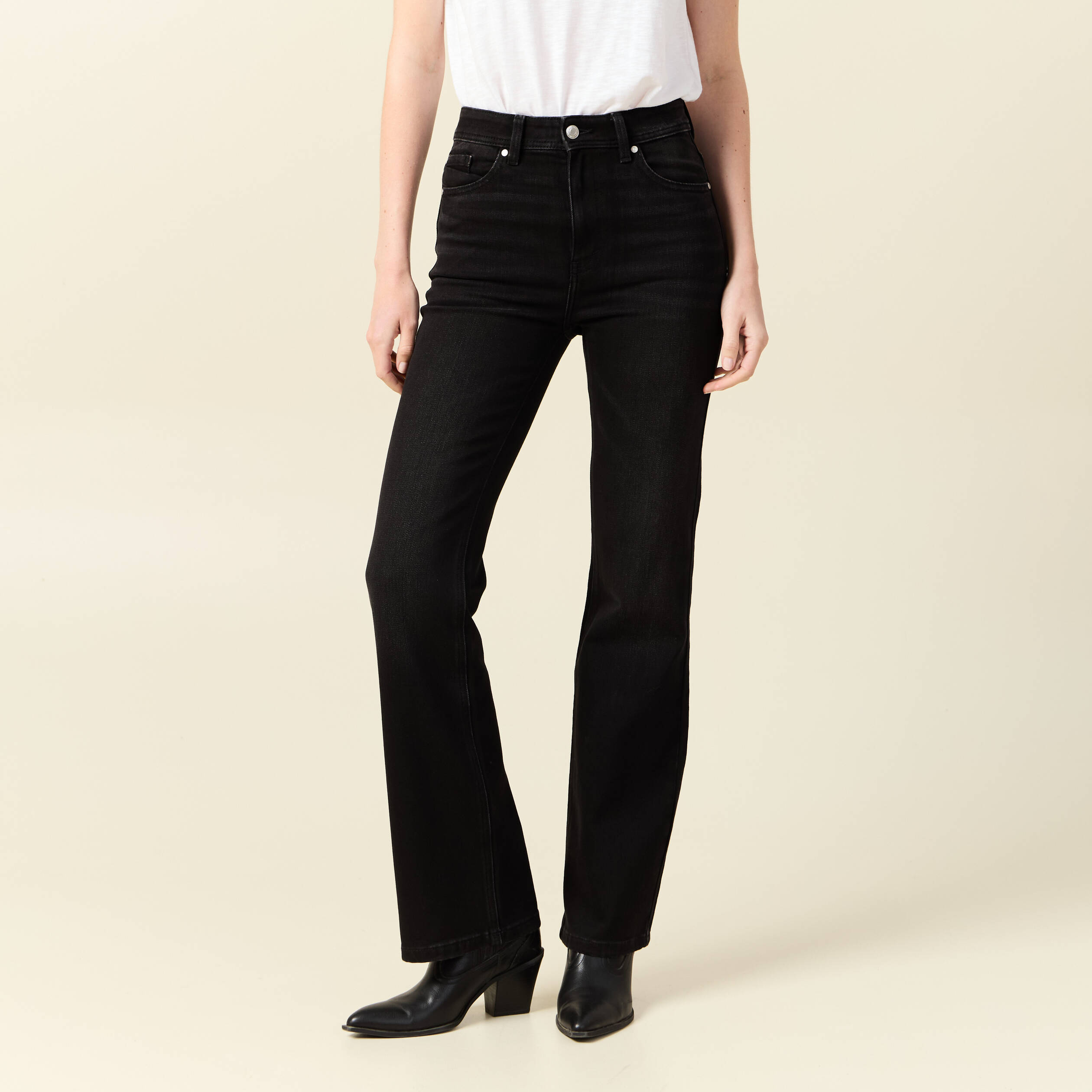 Jeans flare taille haute denim noir femme