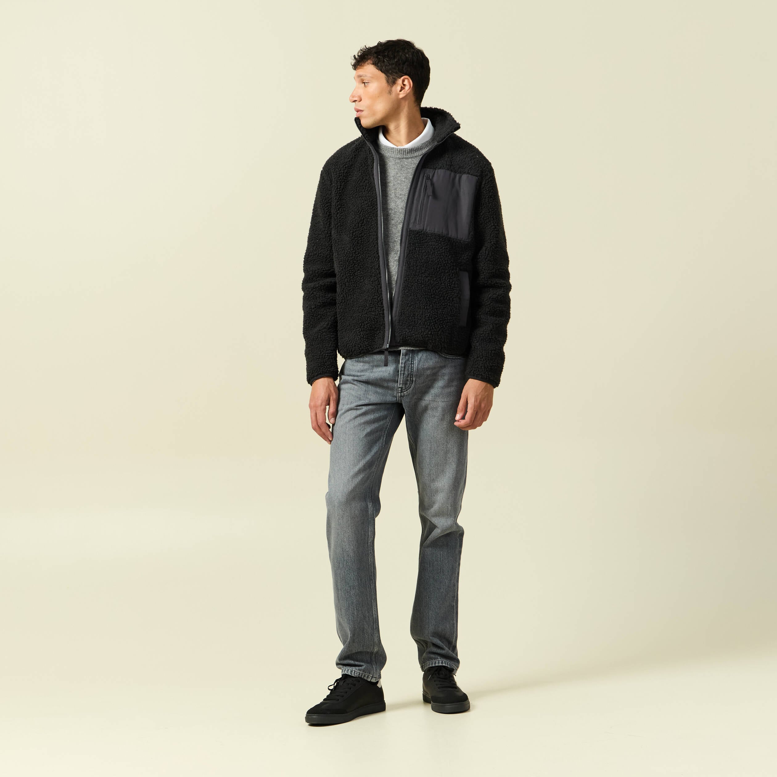 Sweat effet polaire manches longues gris anthracite homme